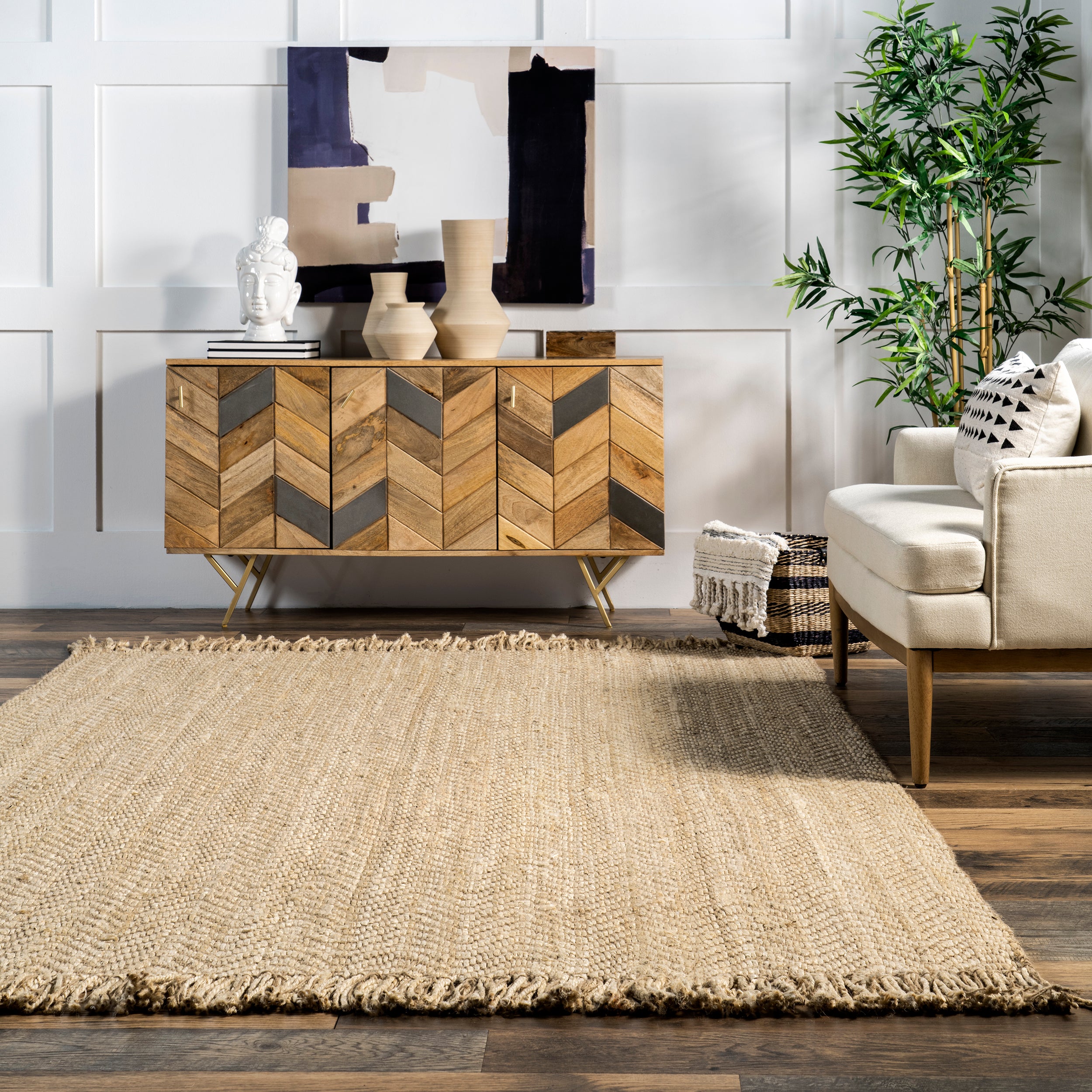 Don Chevron Jute Tasseled Area Rug - Image 8