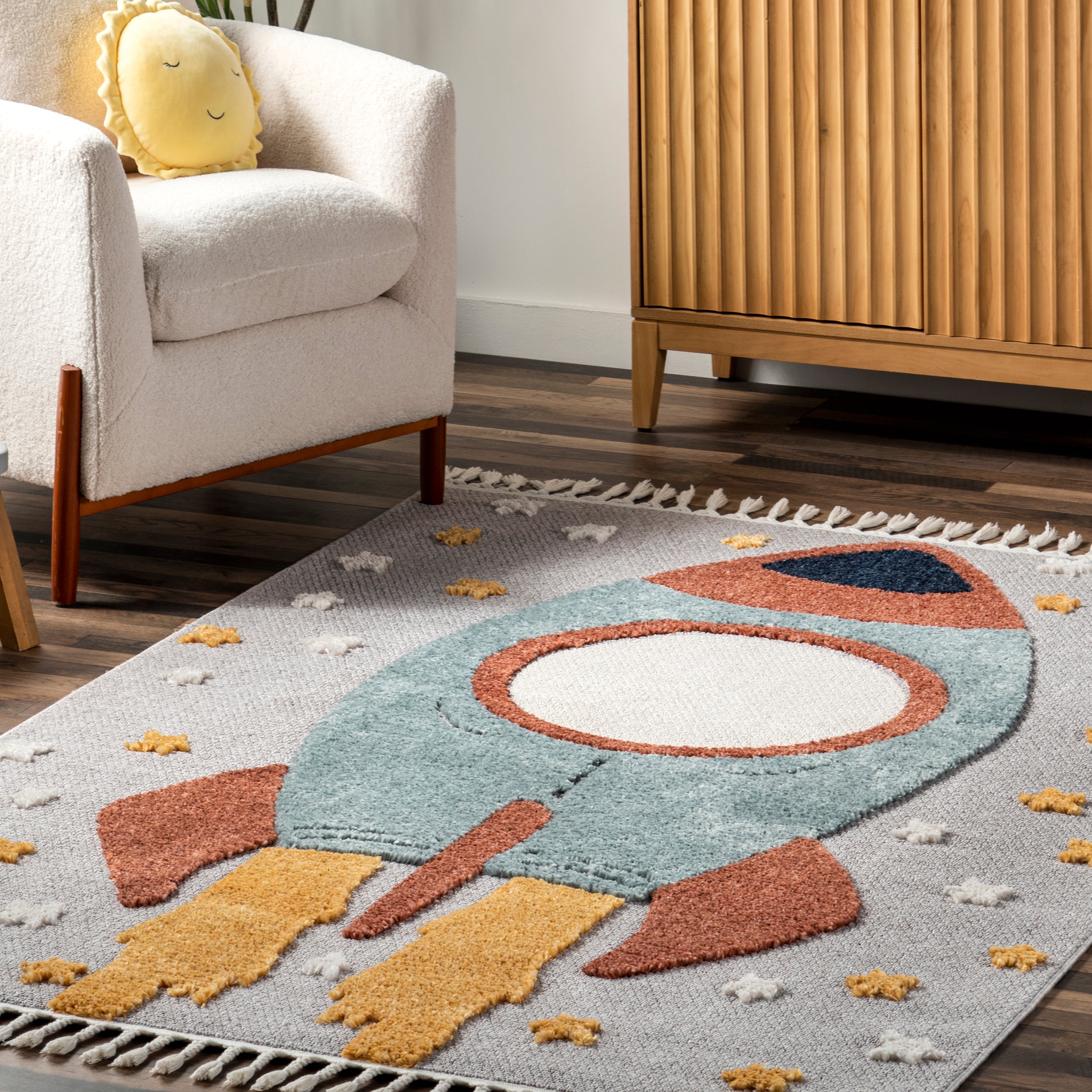 Journee Rocket Ship High-Low Kids Tasseled Area Rug - Image 9