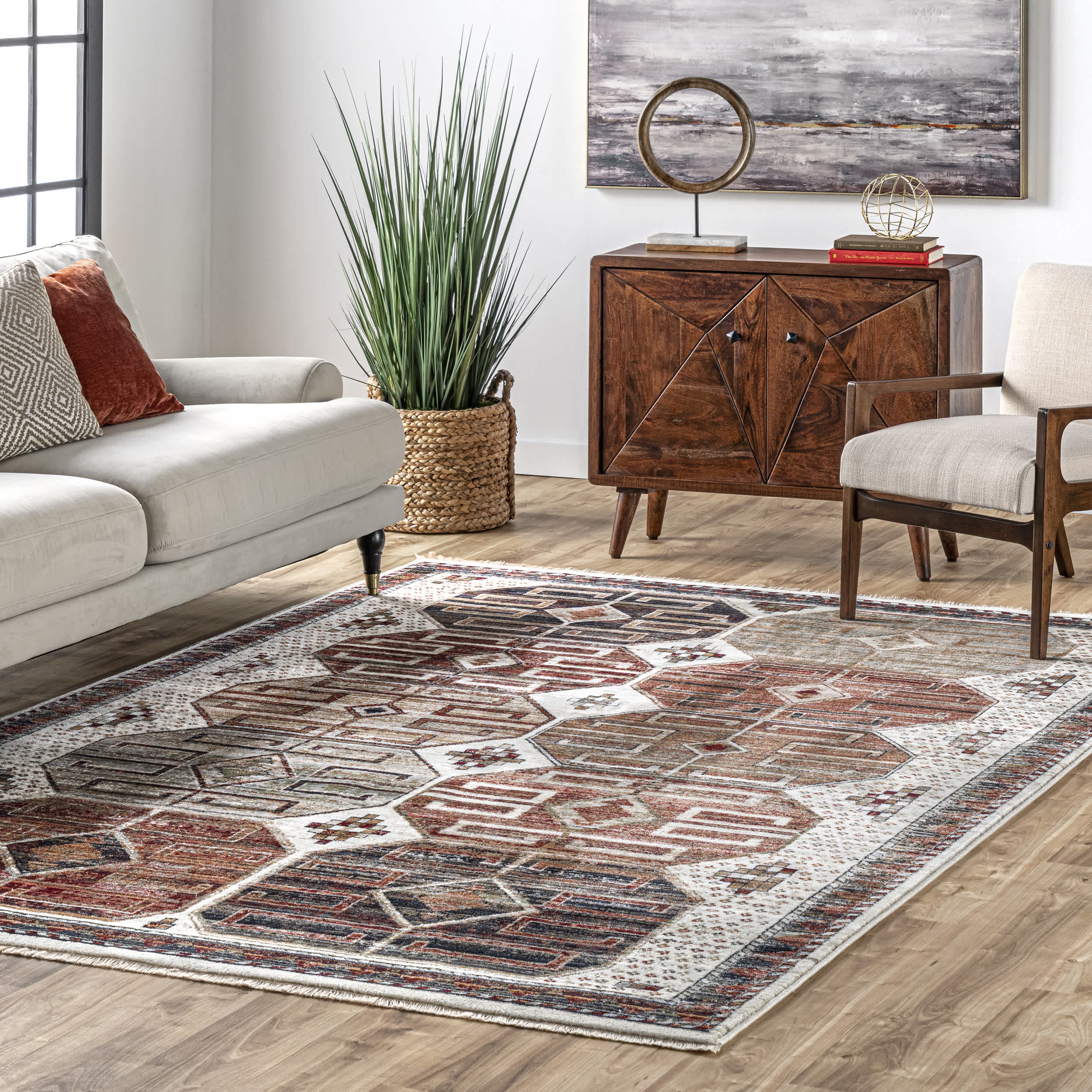 Evie Global Inspired Emblem Fringe Area Rug - Image 2