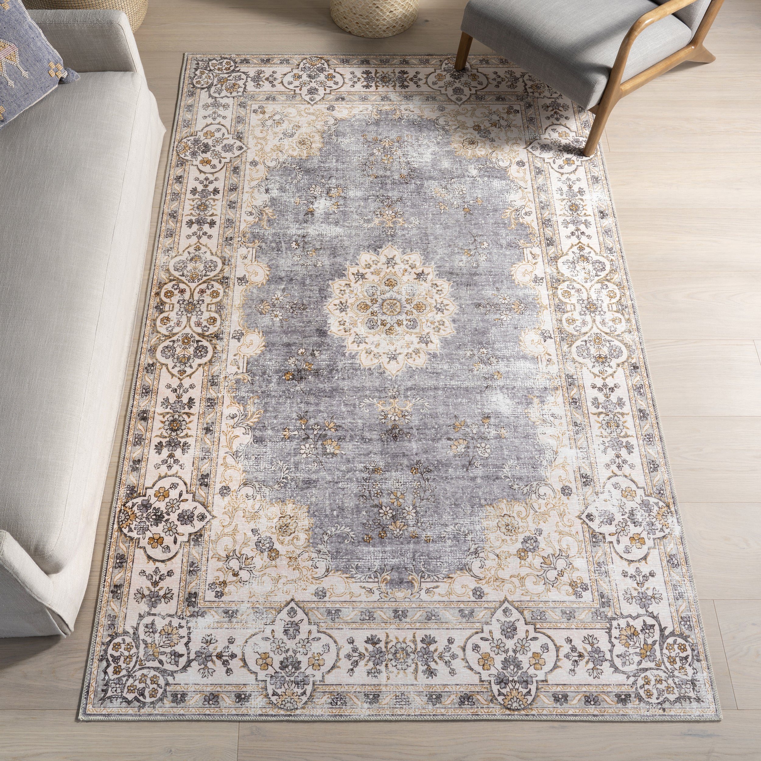 Teja SplashGuard Persian Medallion Machine Washable Area Rug - Image 11