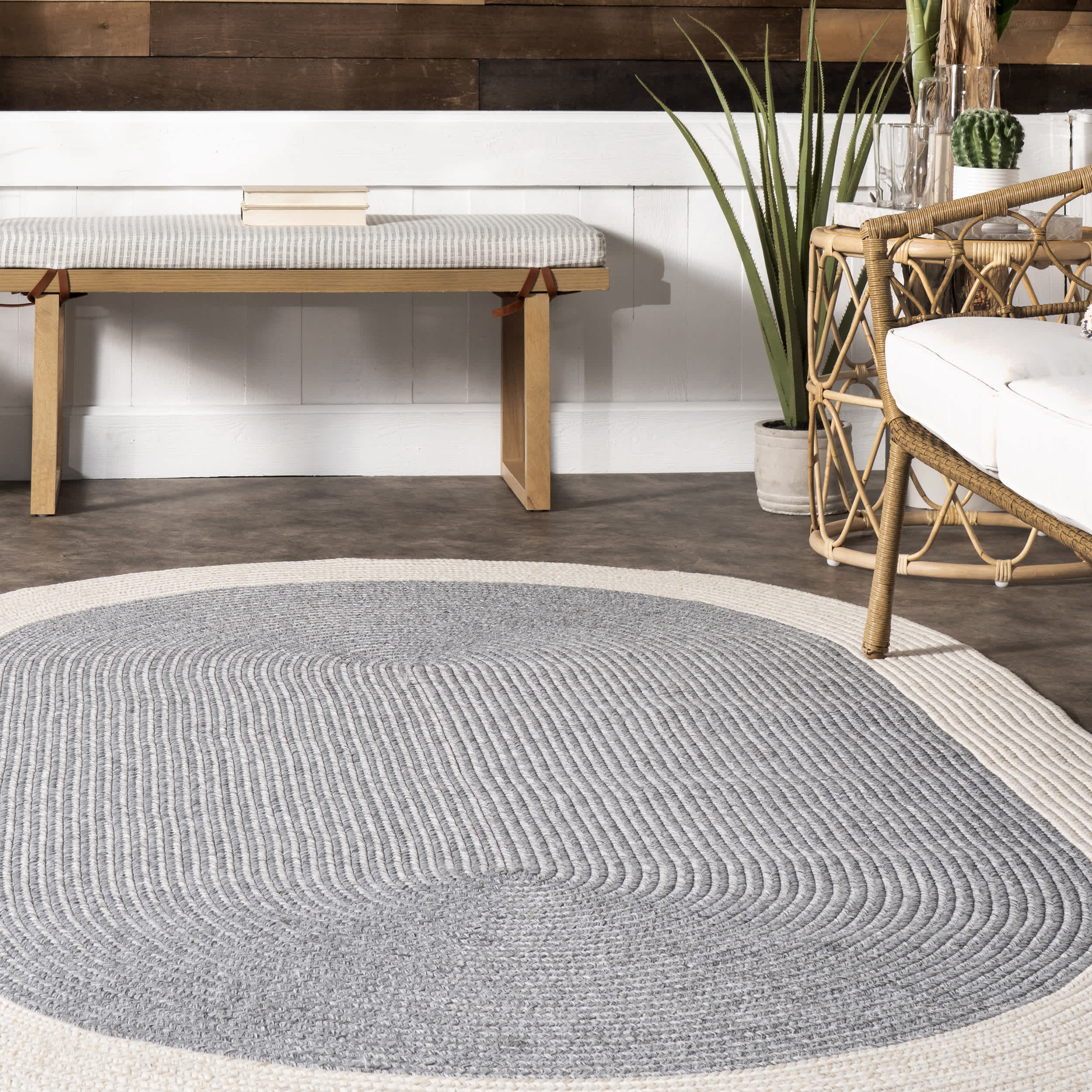 Indoor/Outdoor Braided Solid Border Delaine Area Rug - Image 8