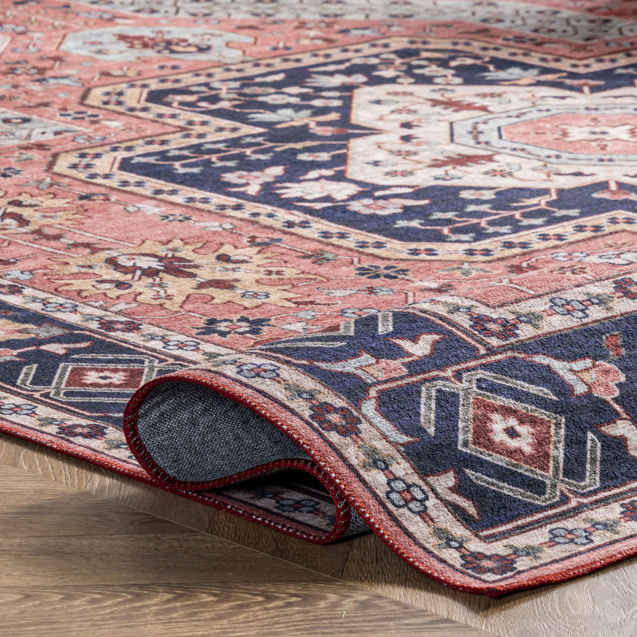 Amber Machine Washable Floral Aztec Area Rug - Image 4