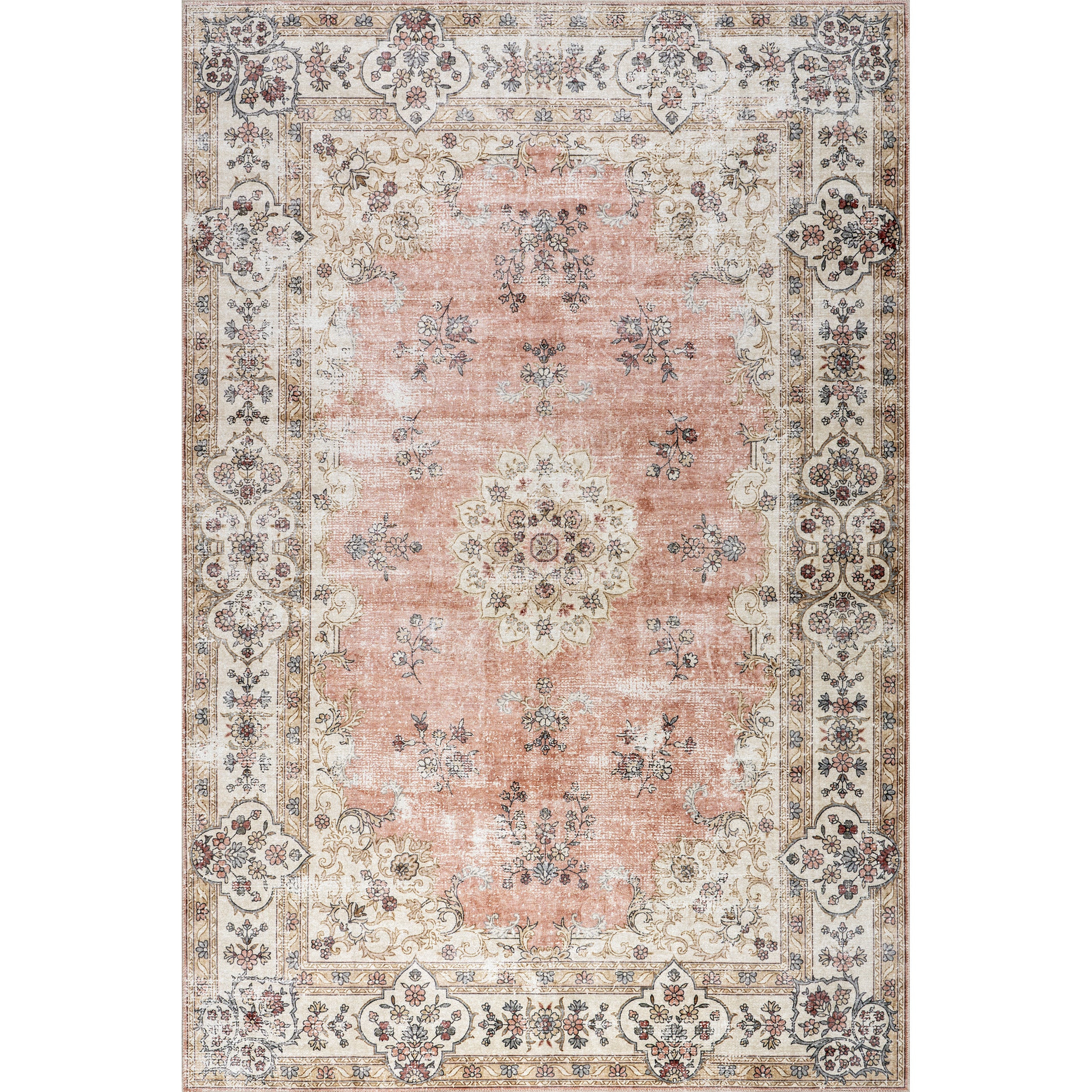 Teja SplashGuard Persian Medallion Machine Washable Area Rug