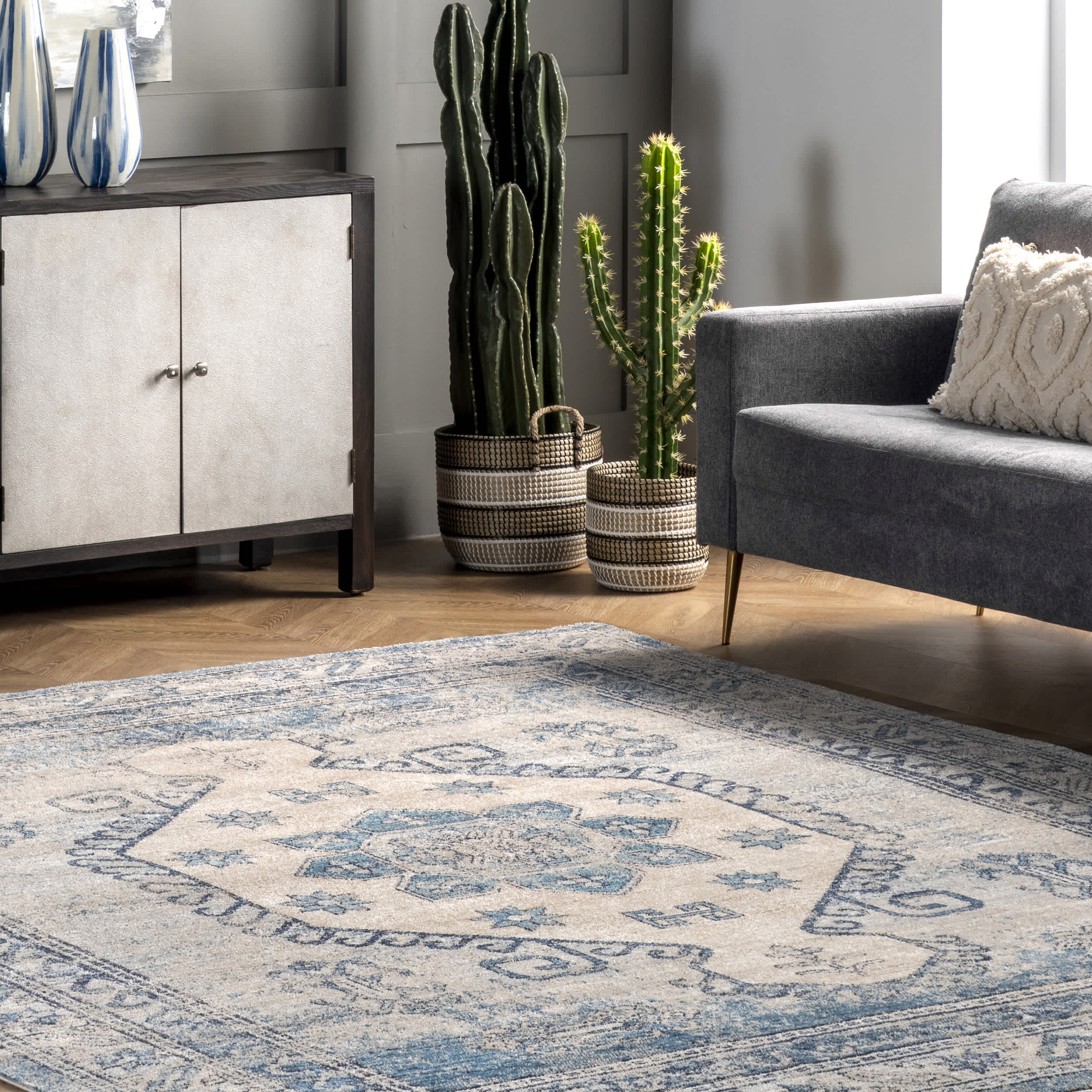 Alexis Vintage Distressed Medallion Area Rug - Image 9