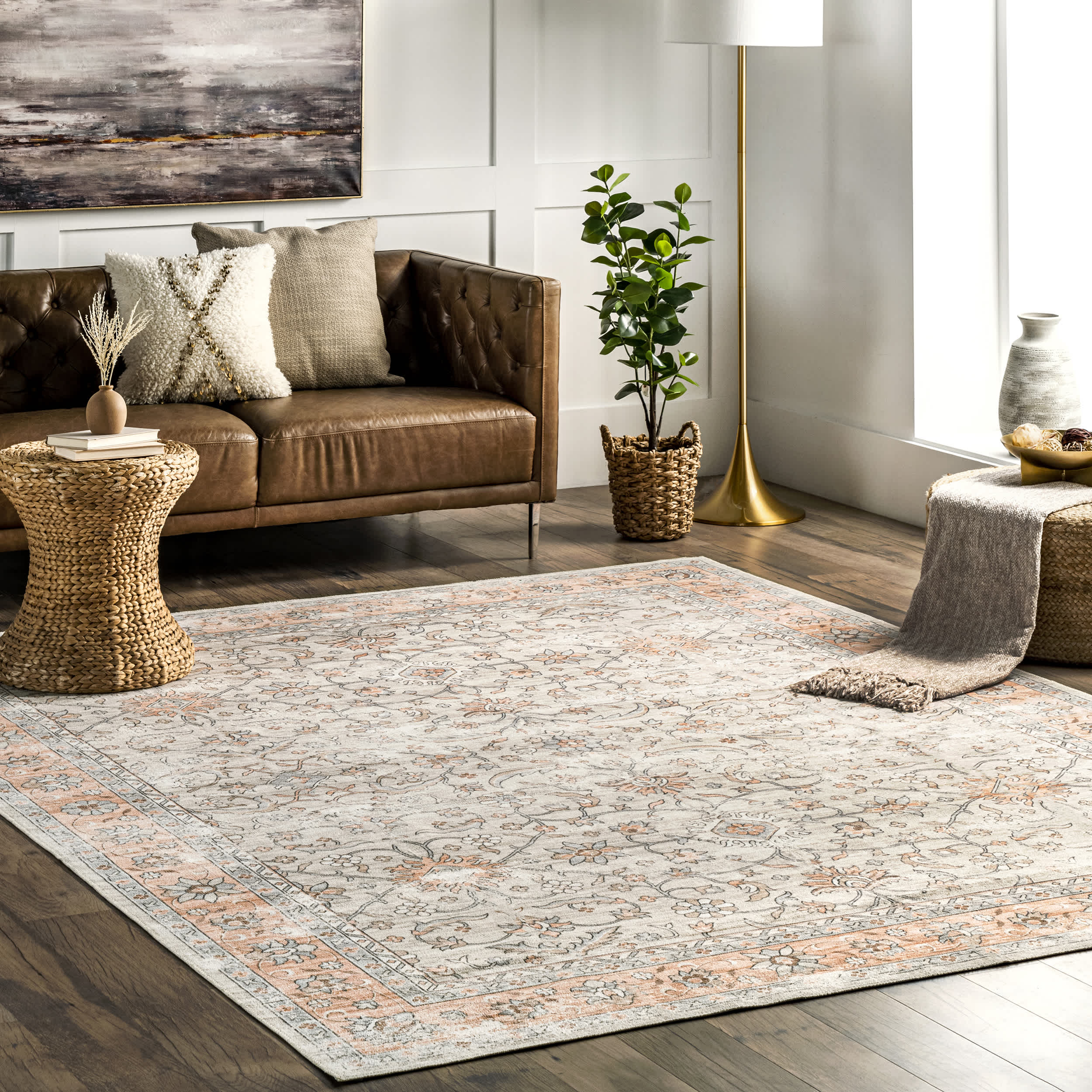 Marlena Faded Floral Machine Washable Area Rug - Image 2