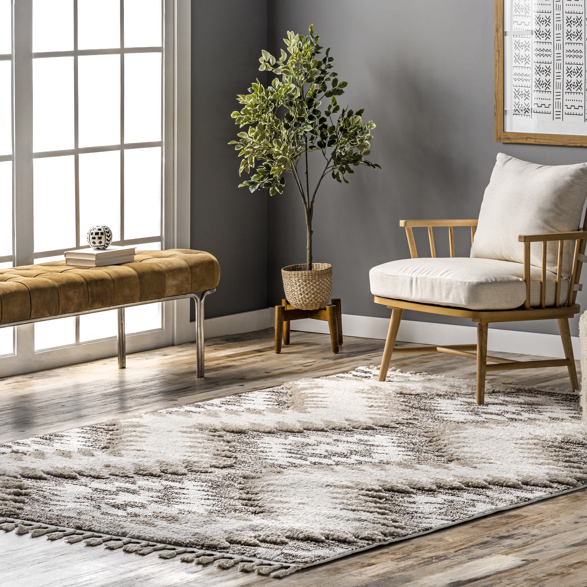 Adelade Aztec High Low Shaggy Tassel Area Rug - Image 2