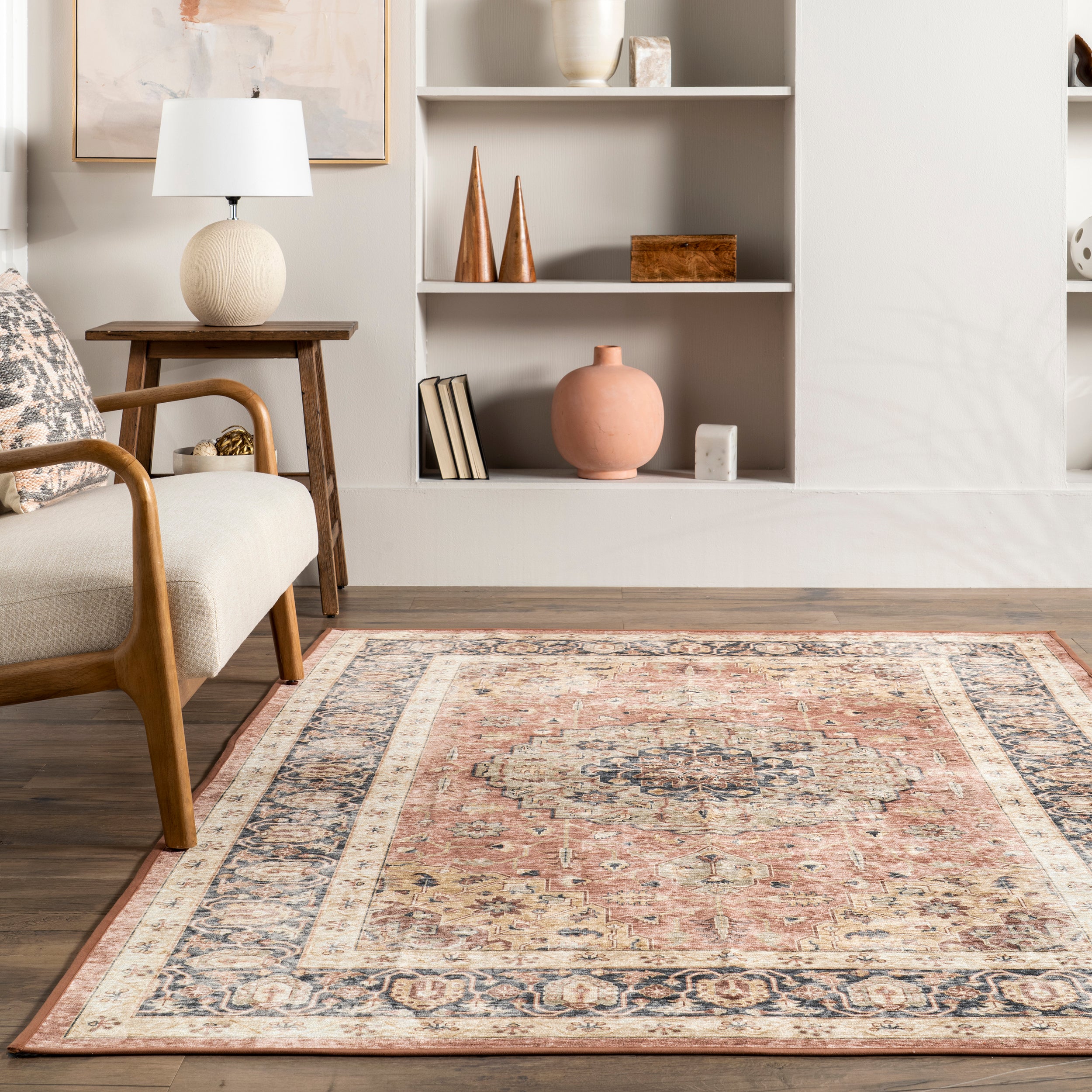 Jessa Faded Medallion Machine Washable Area Rug - Image 8