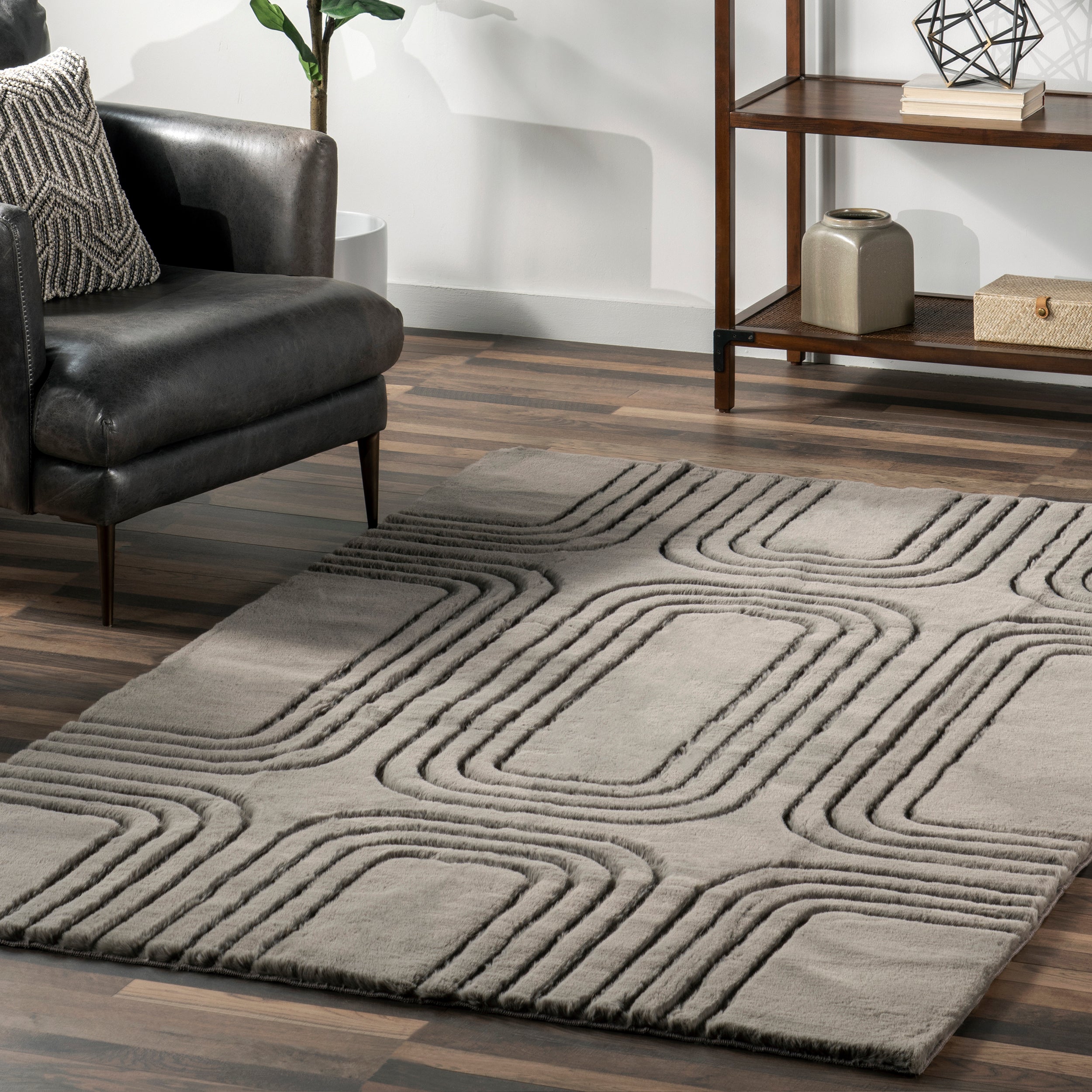 Twila Geometric Faux Rabbit Machine Washable Area Rug - Image 9