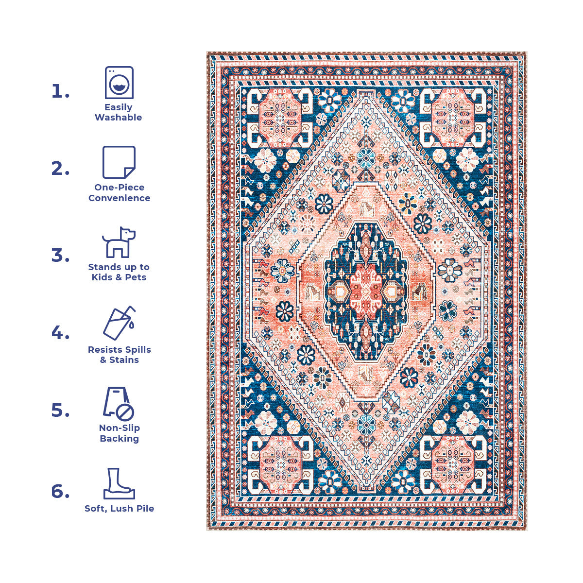 Nevaeh Machine Washable Bohemian Medallion Area Rug - Image 13