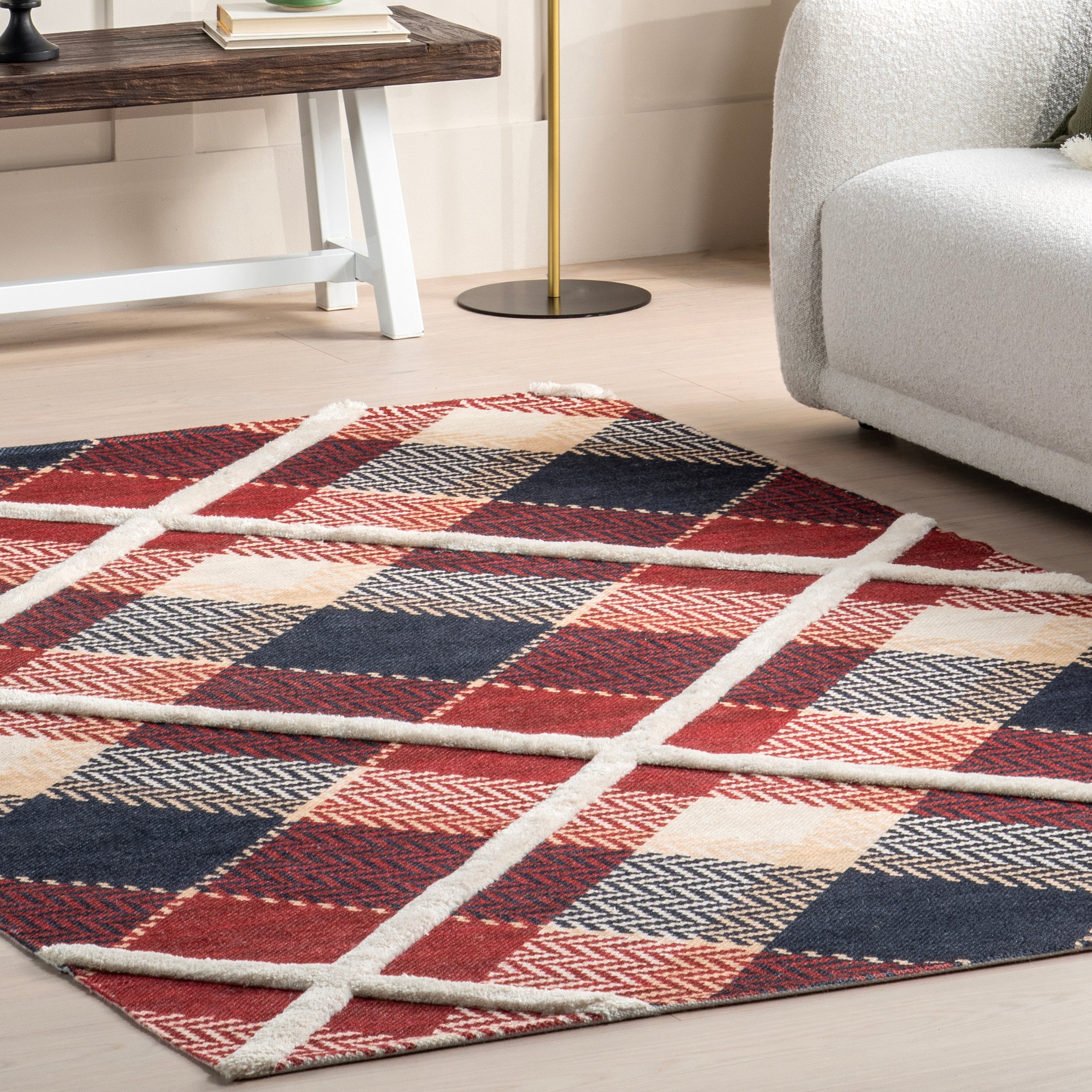 Anastasia High-Low Plaid Area Rug - Image 9
