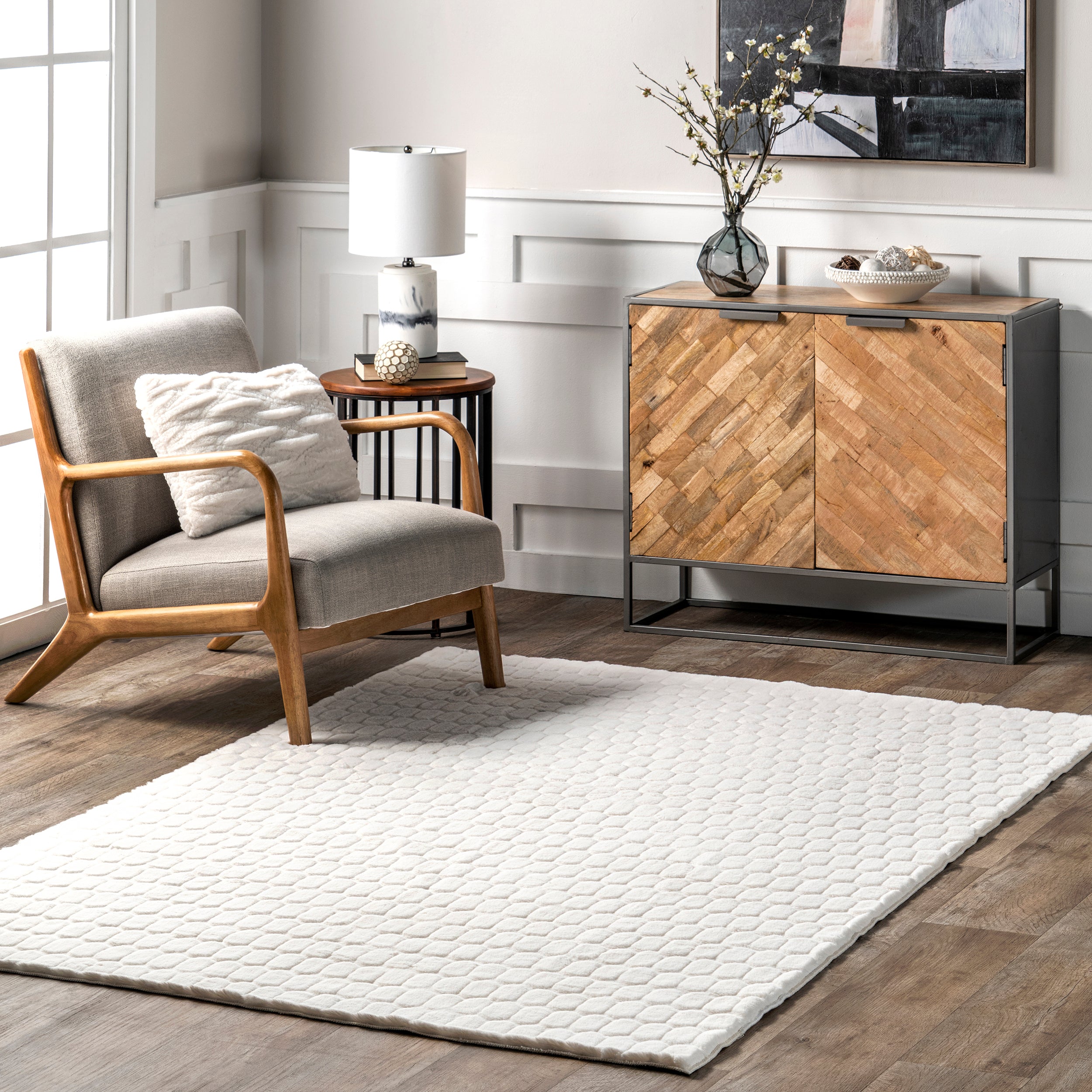 Nia Tile Faux Rabbit Machine Washable Area Rug - Image 2