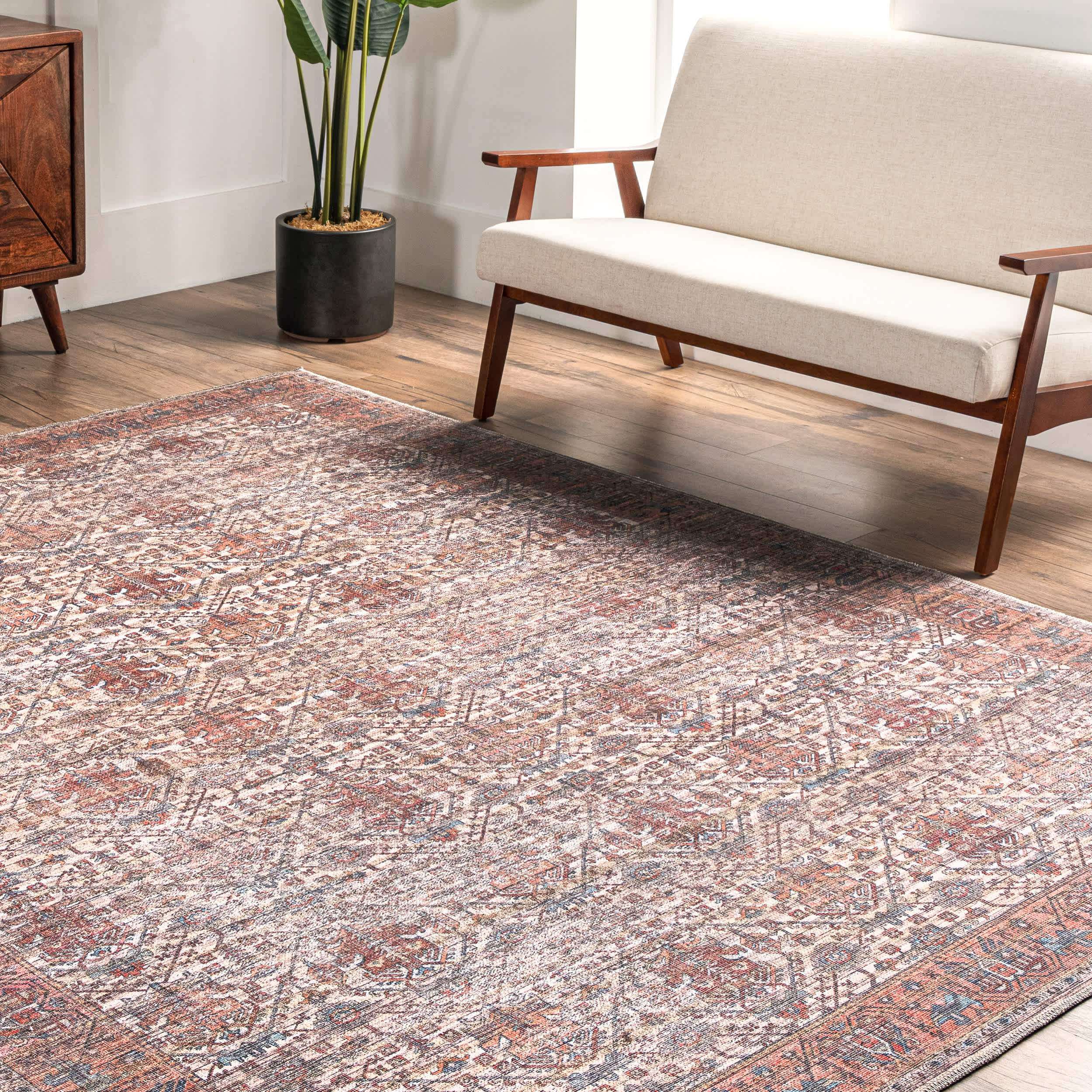 Marilyn Machine Washable Distressed Persian Border Area Rug - Image 8
