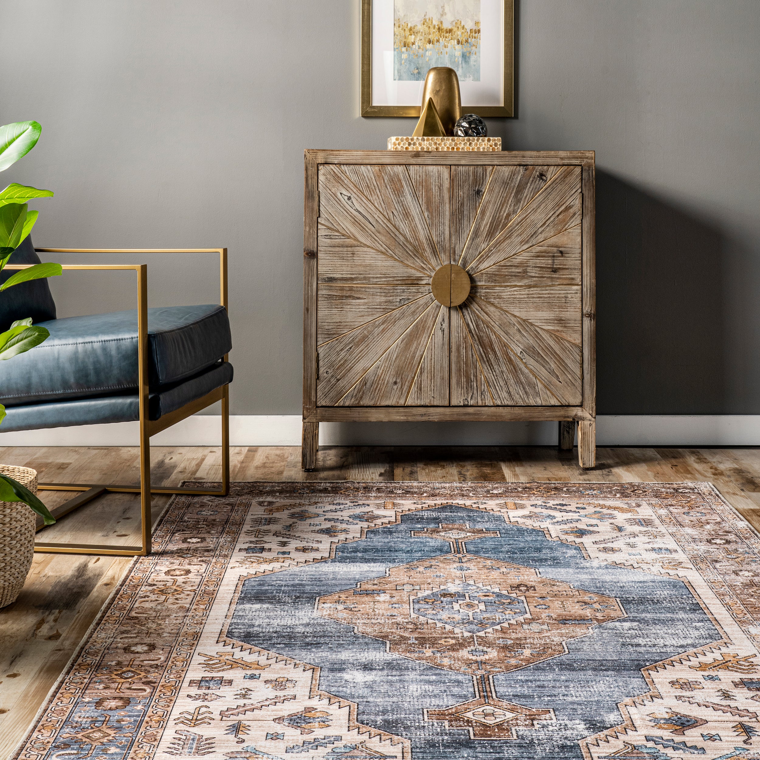 Gracie Distressed Medallion Machine Washable Area Rug - Image 21