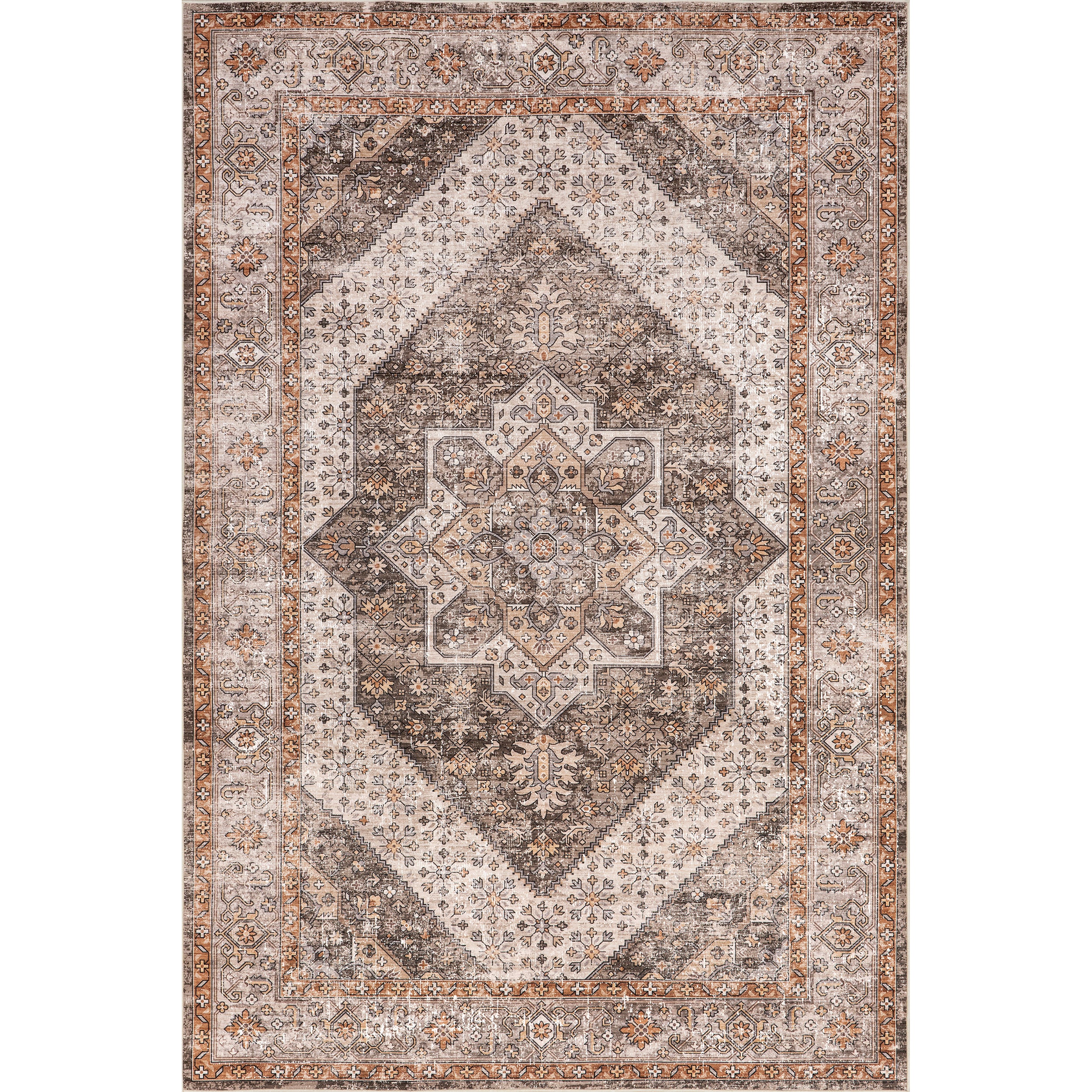 Sanna Distressed Medallion Machine Washable Area Rug