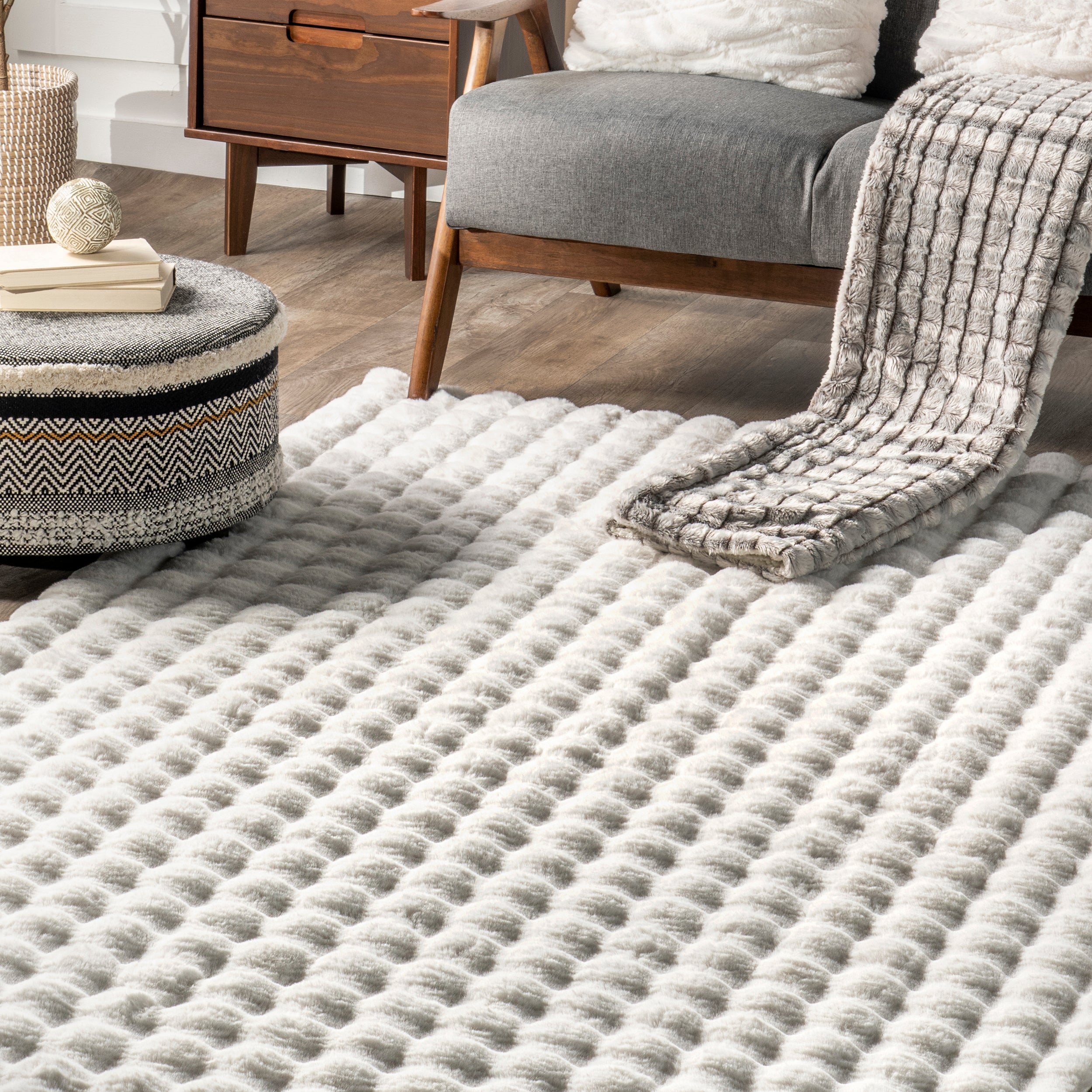 Jeni Solid Faux Rabbit Machine Washable Area Rug - Image 9