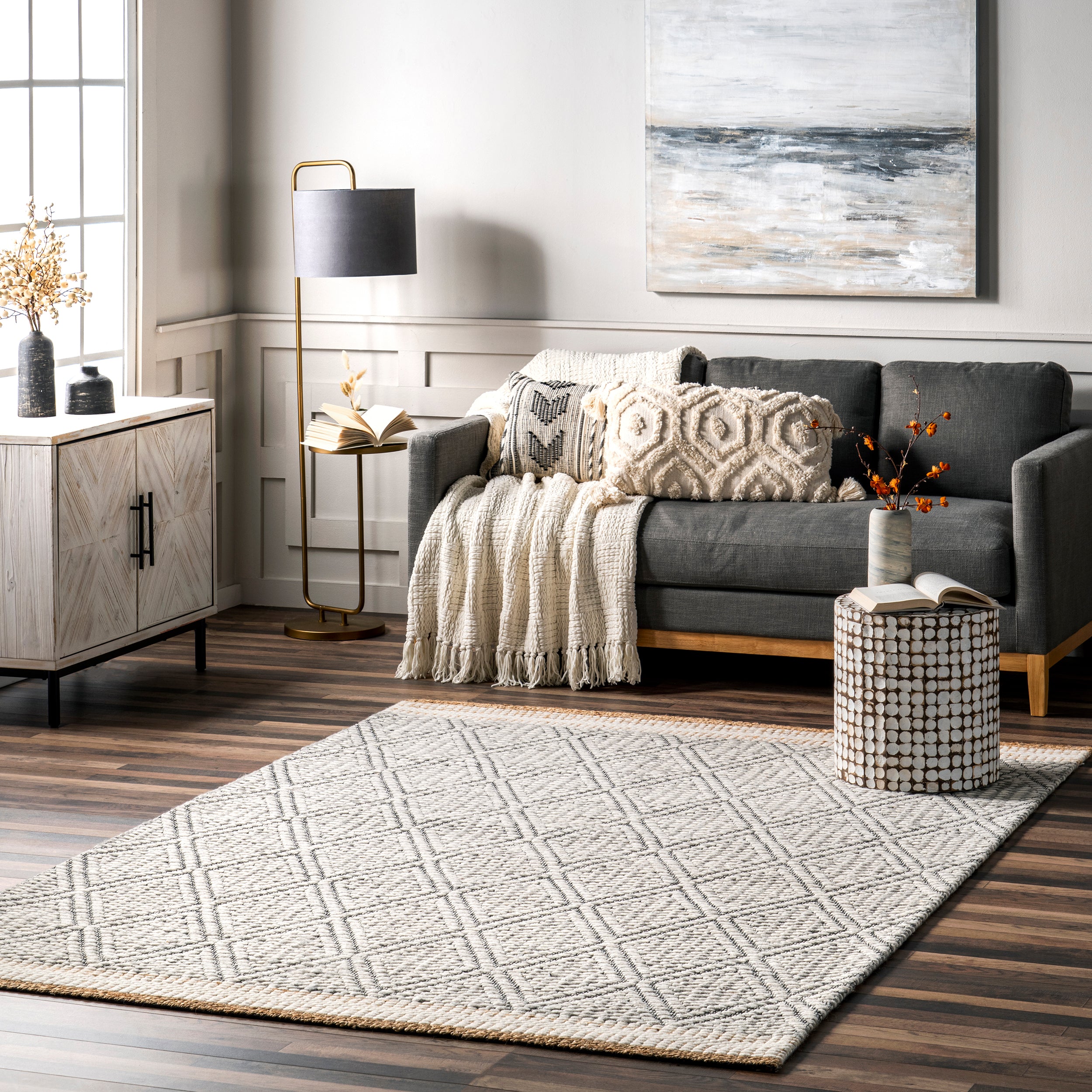 Laura Bohemian Trellis Wool and Jute Area Rug - Image 2