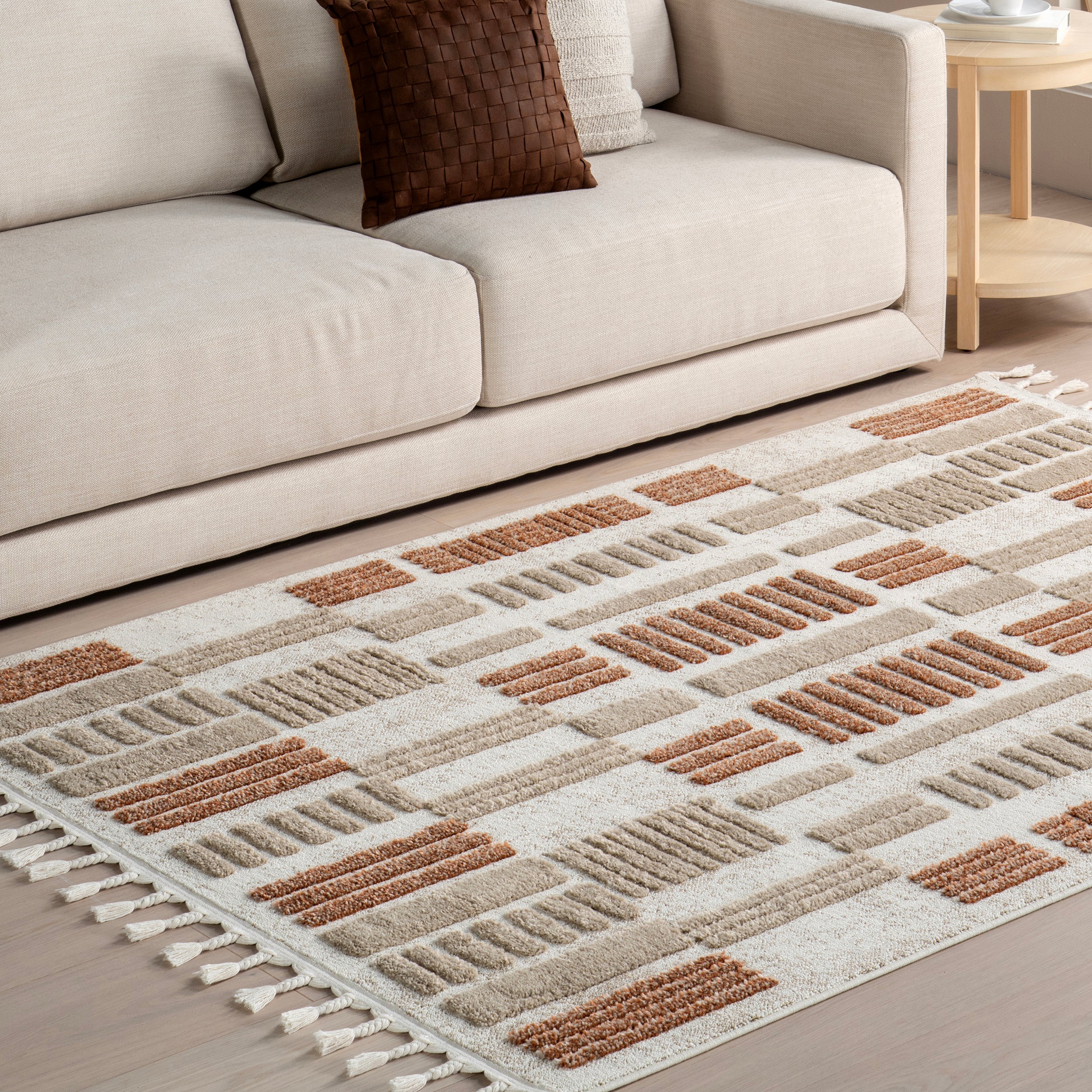 Nimah Geometric High-Low Tasseled Area Rug - Image 9