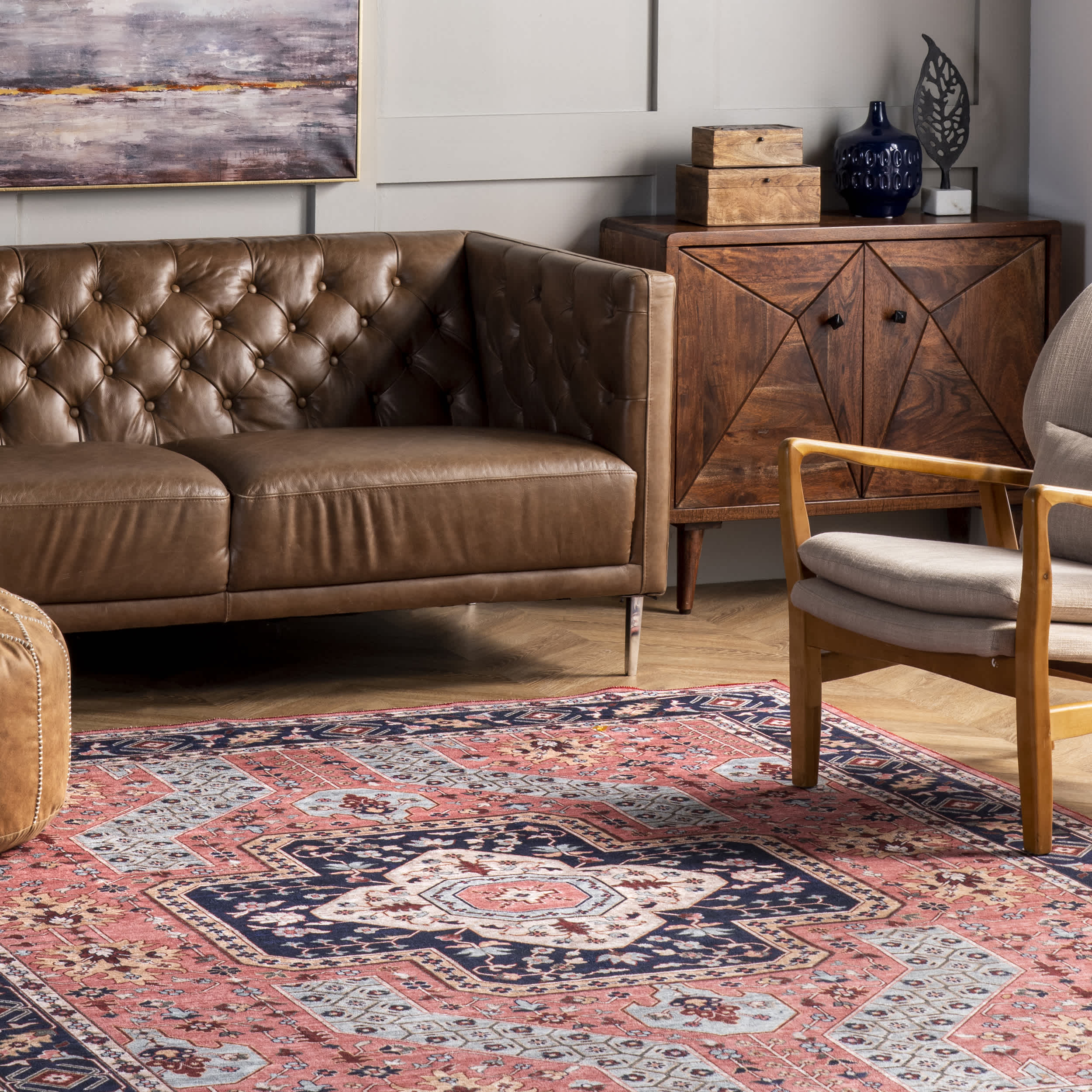 Amber Machine Washable Floral Aztec Area Rug - Image 9