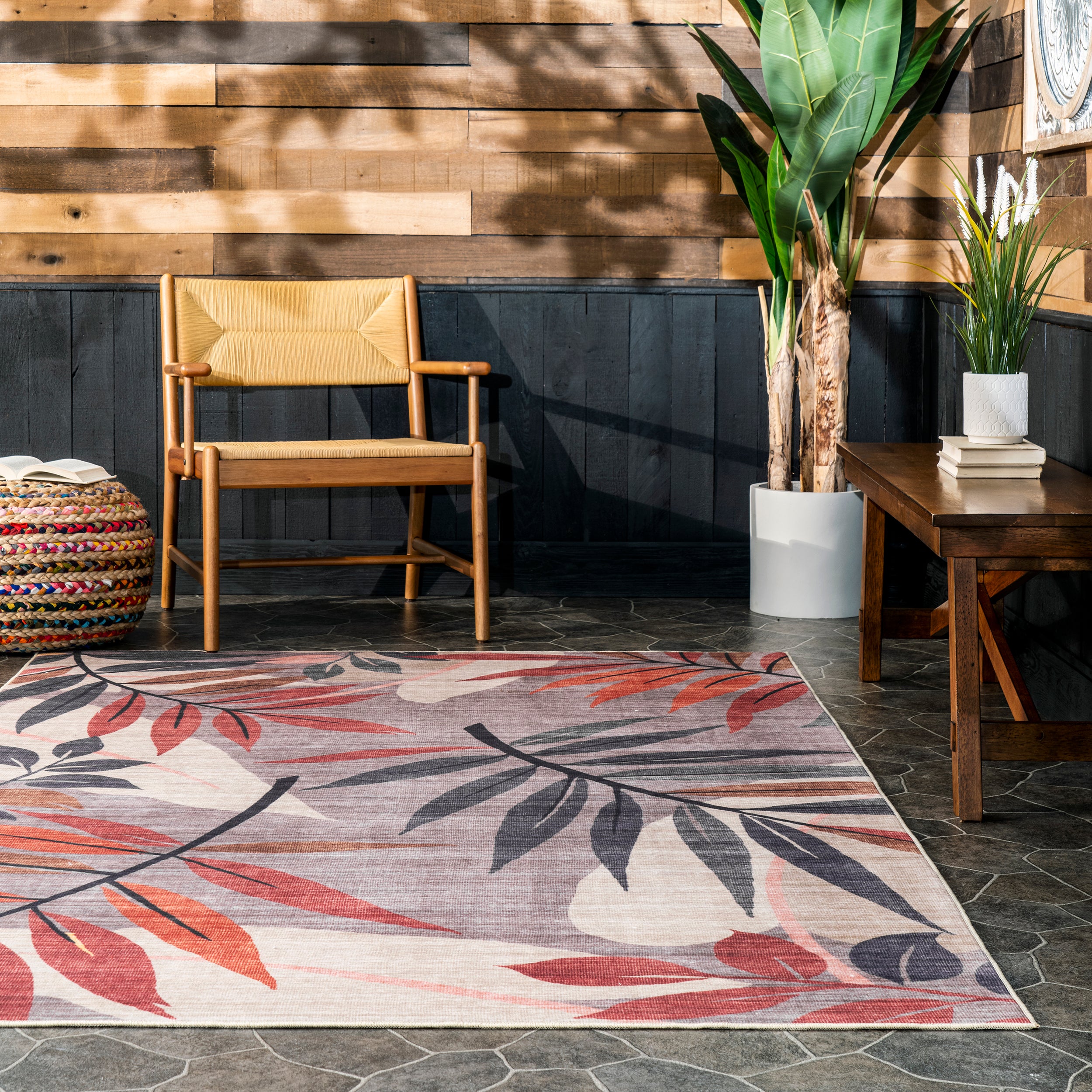 Mayra Tropical Leaves Machine Washable Indoor/Outdoor Area Rug - Image 8