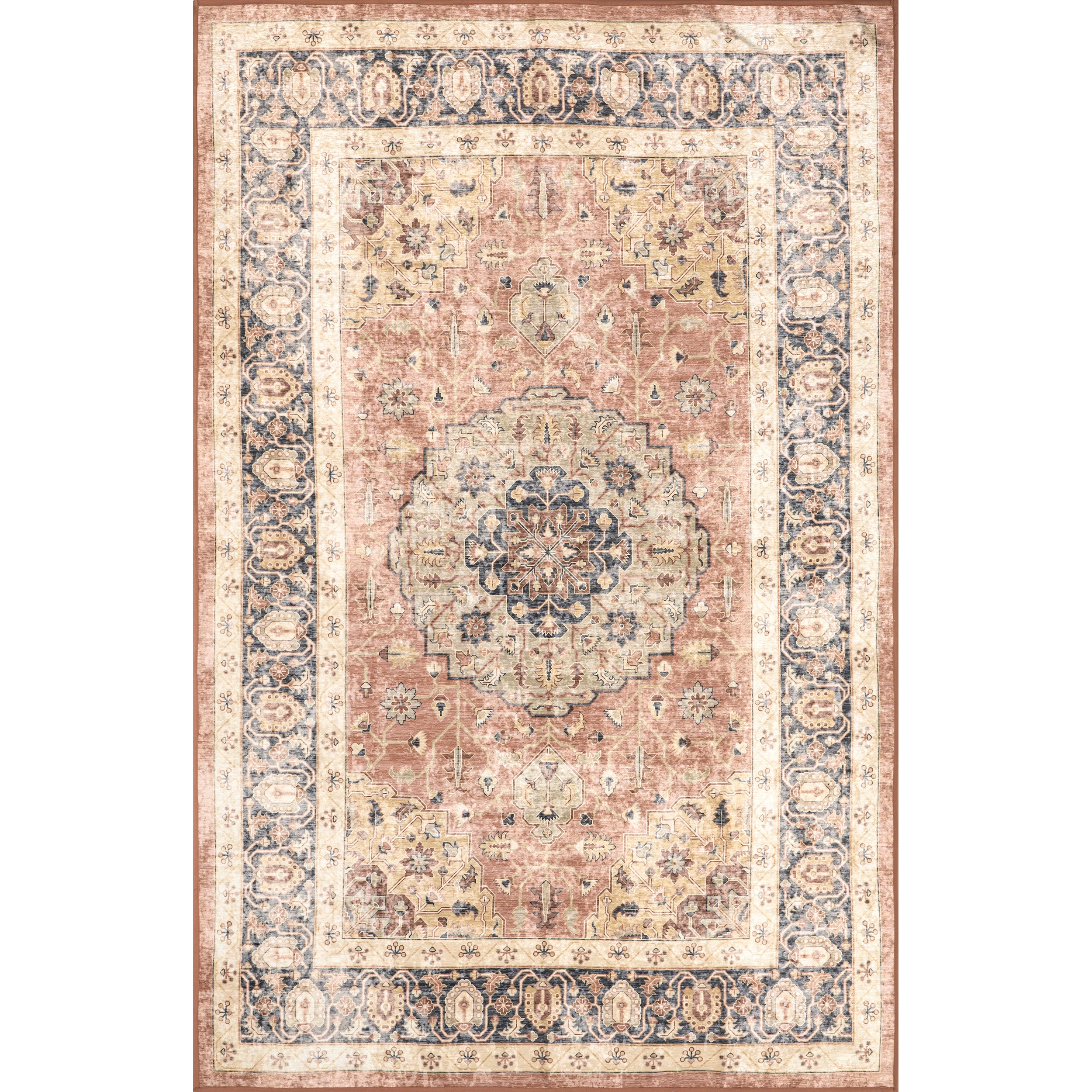 Jessa Faded Medallion Machine Washable Area Rug