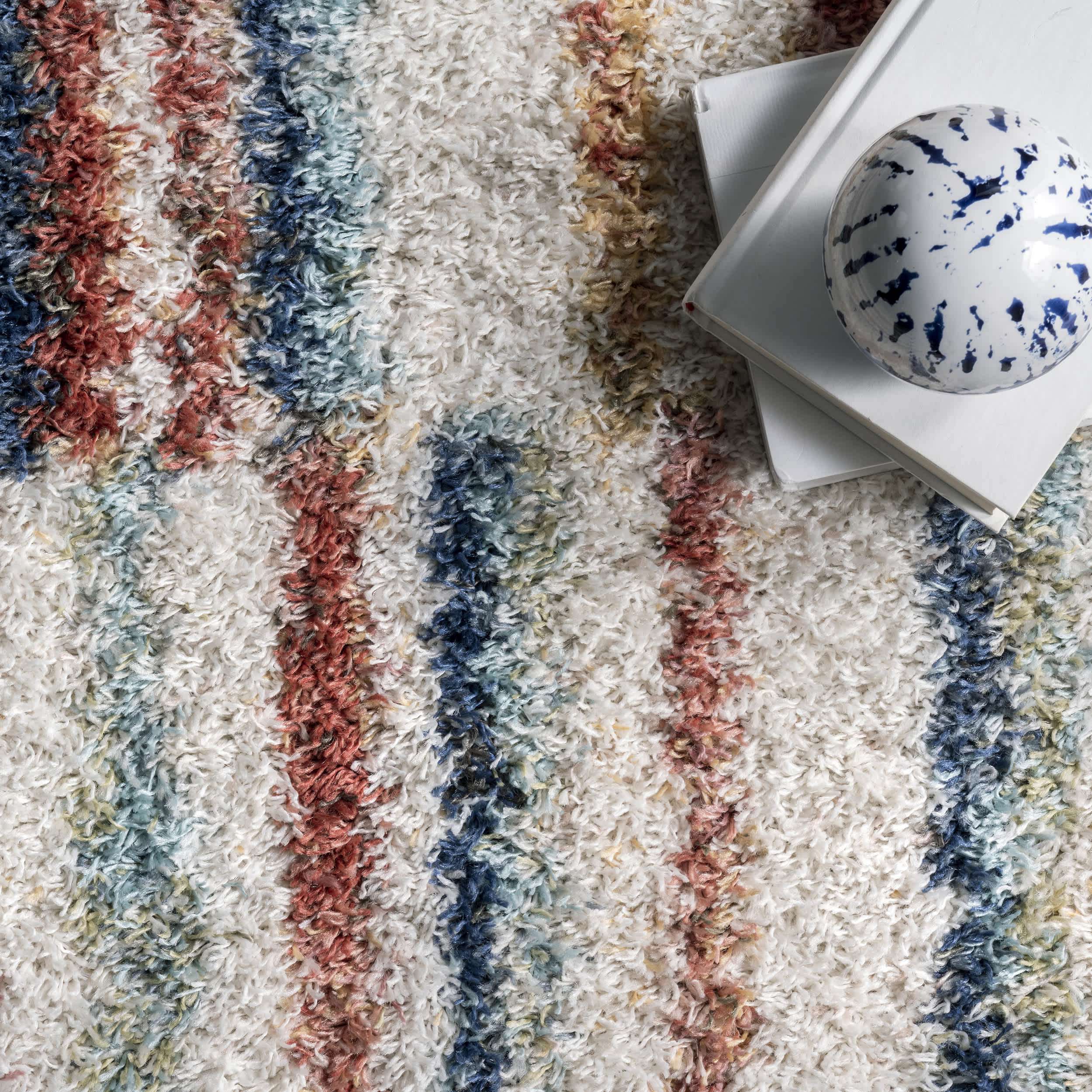 Aimee Banded Stripes Shaggy Area Rug - Image 6