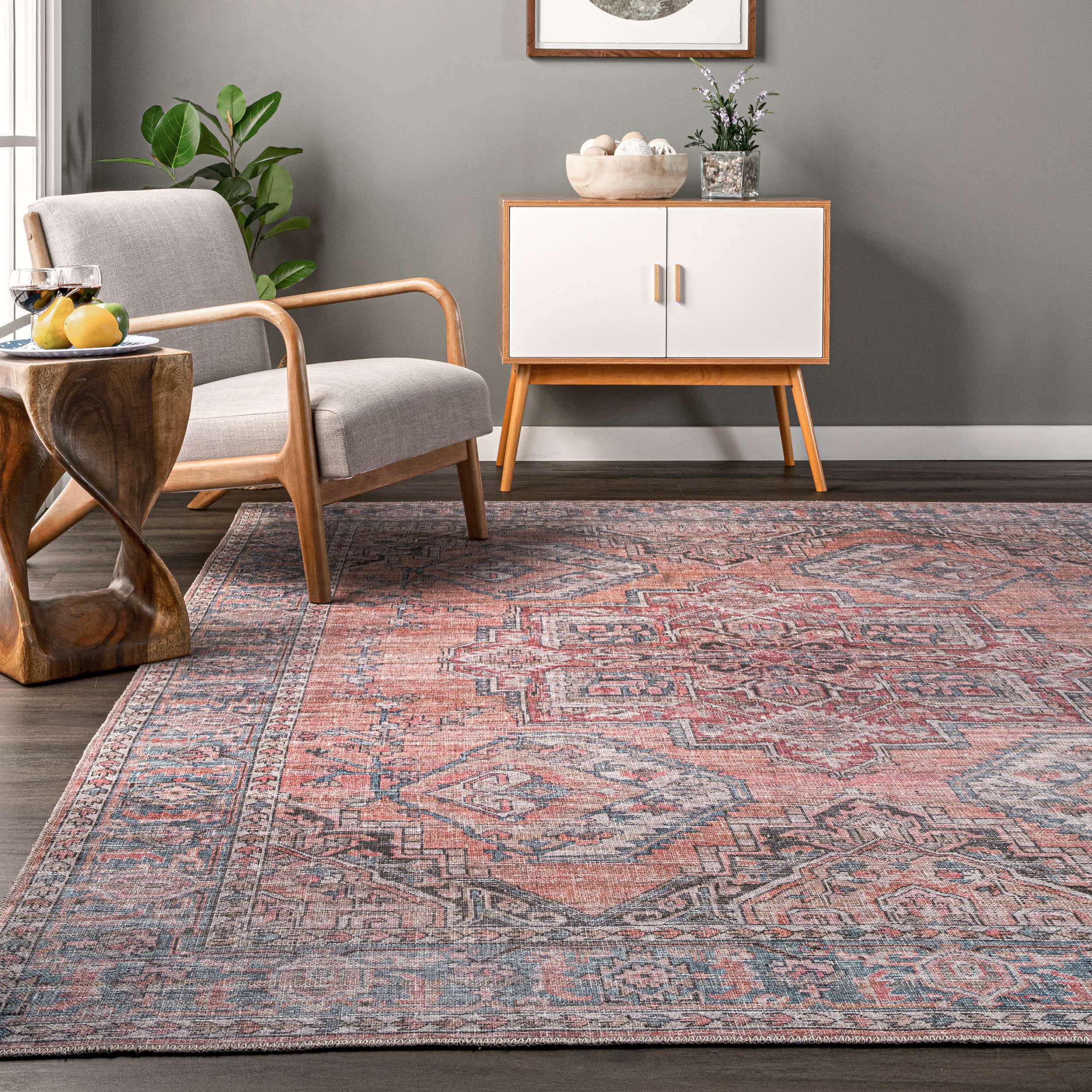 Maple Machine Washable Floral Medallion Area Rug - Image 8