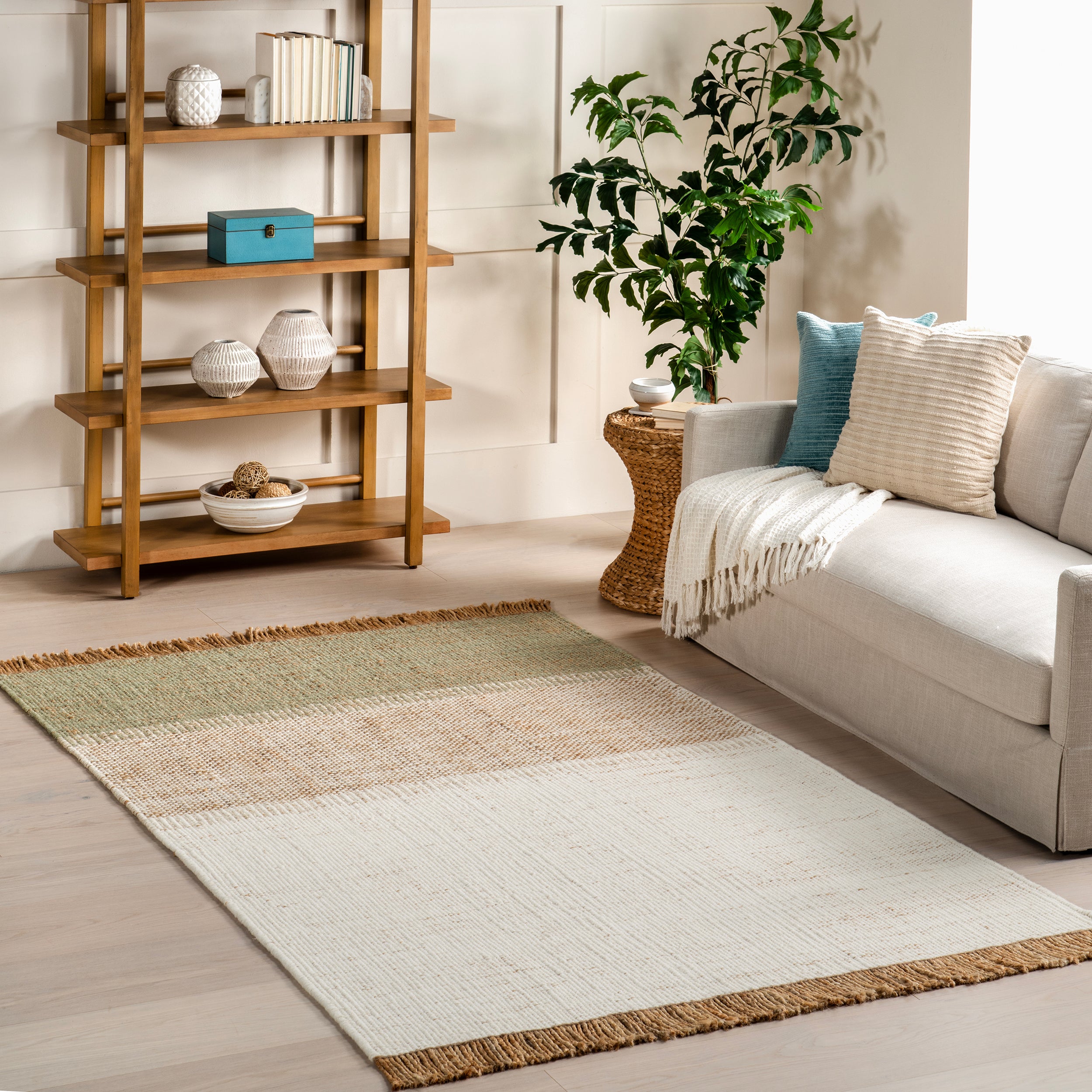 Nanala Bold Striped Jute Tasseled Area Rug - Image 2