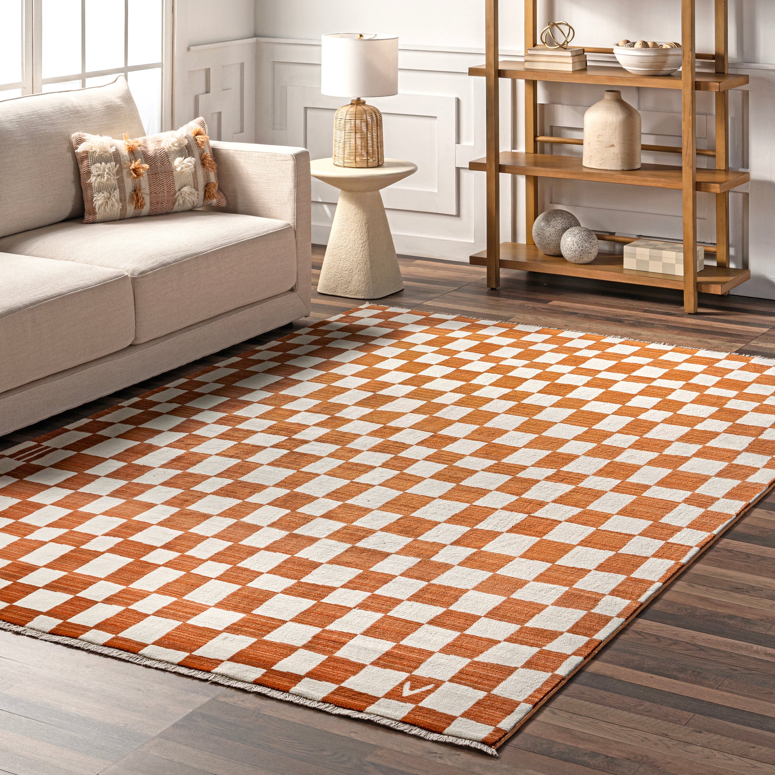Dominique Abstract Checkered Fringe Area Rug - Image 11