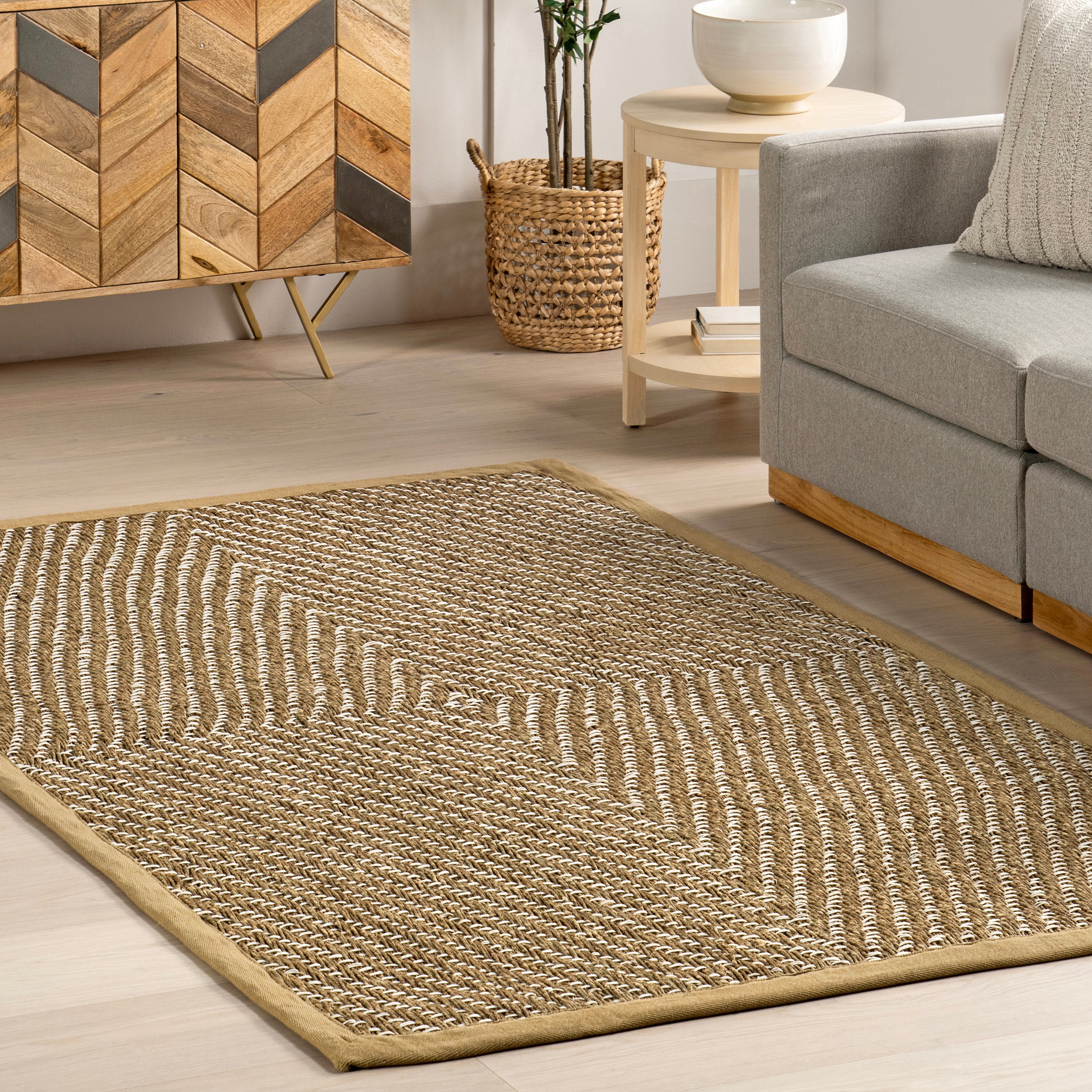 Meara Geometric Striped Seagrass Area Rug - Image 9