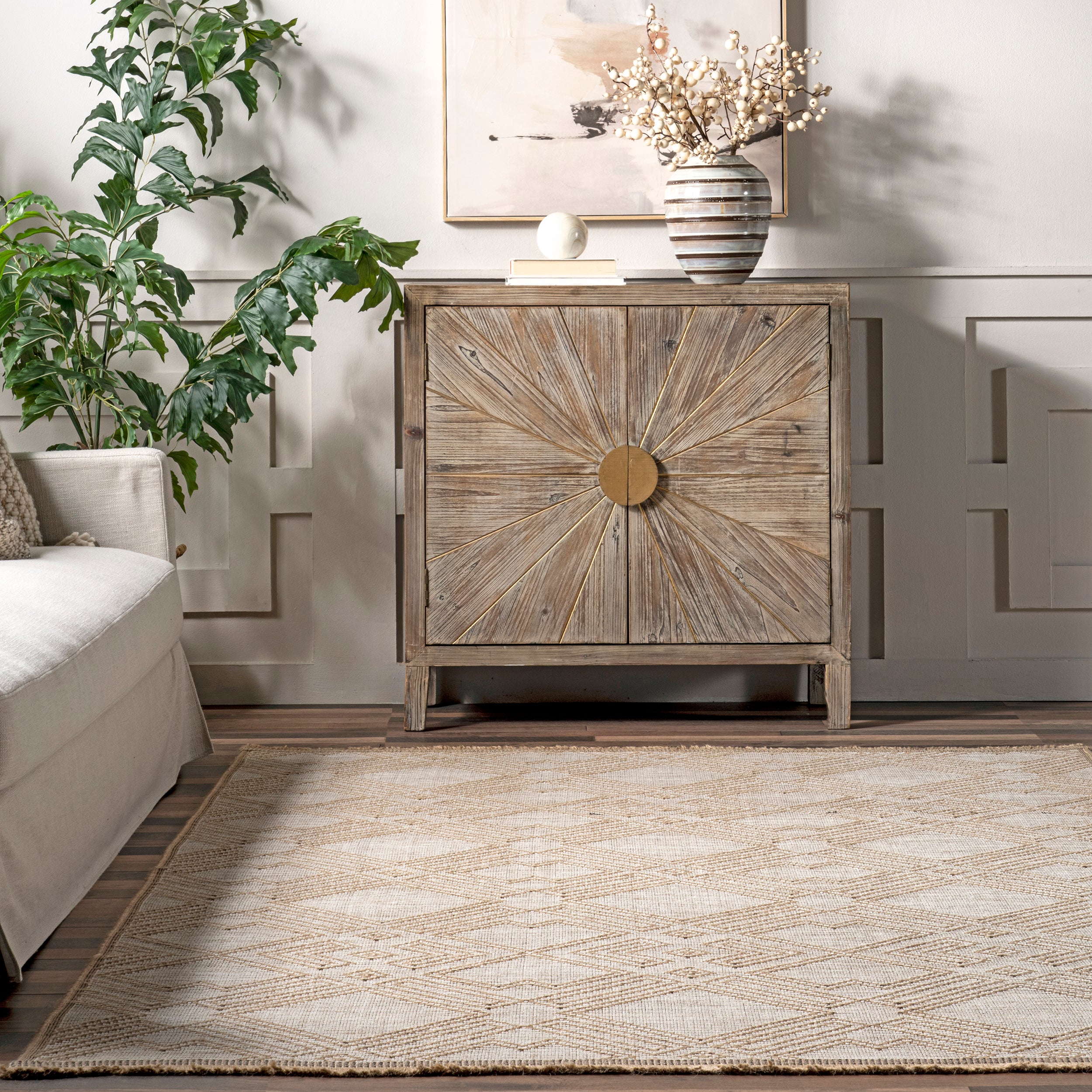 Geometric Trellis Jute Fringe Area Rug - Image 8