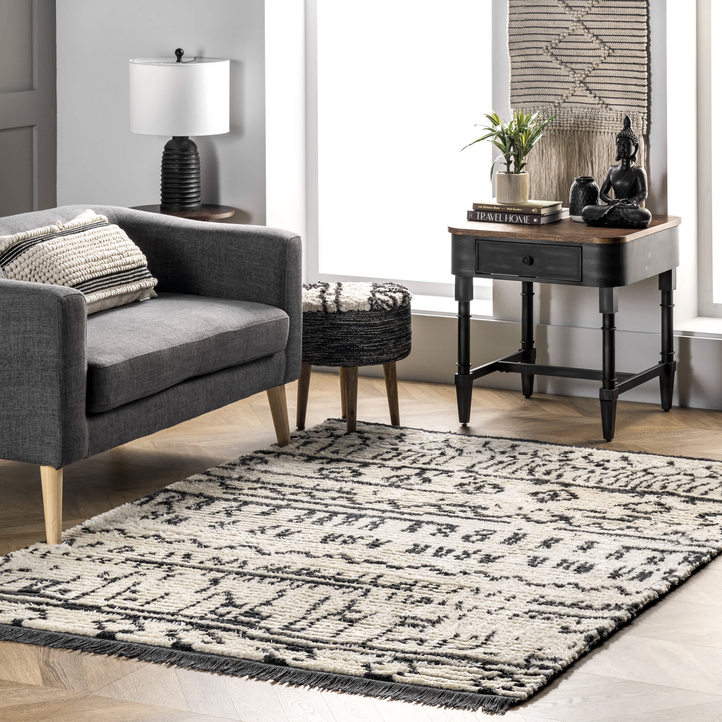 Tessa Tribal Soft Shag Fringe Area Rug - Image 2