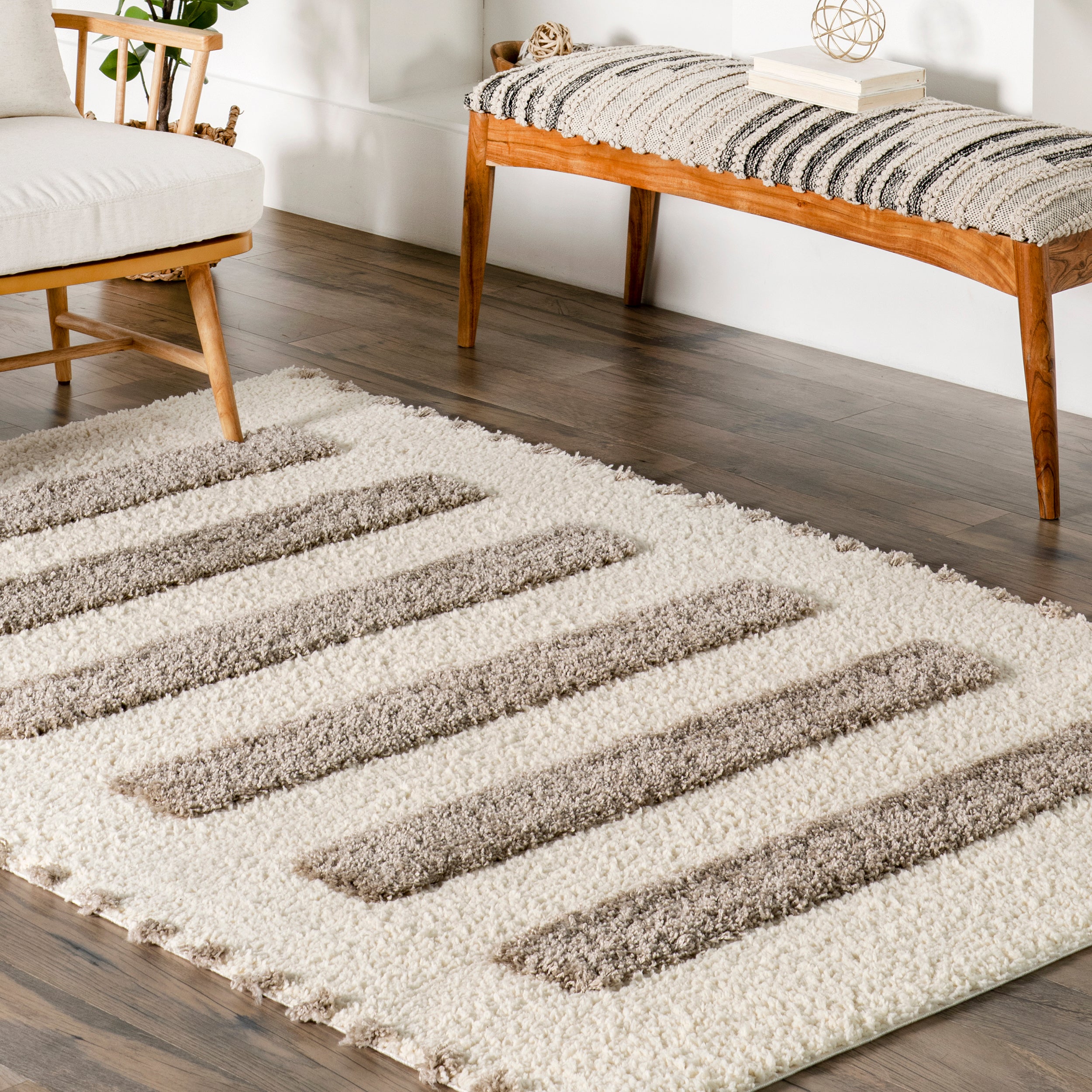 Jasmina High/Low Striped Shag Area Rug - Image 9