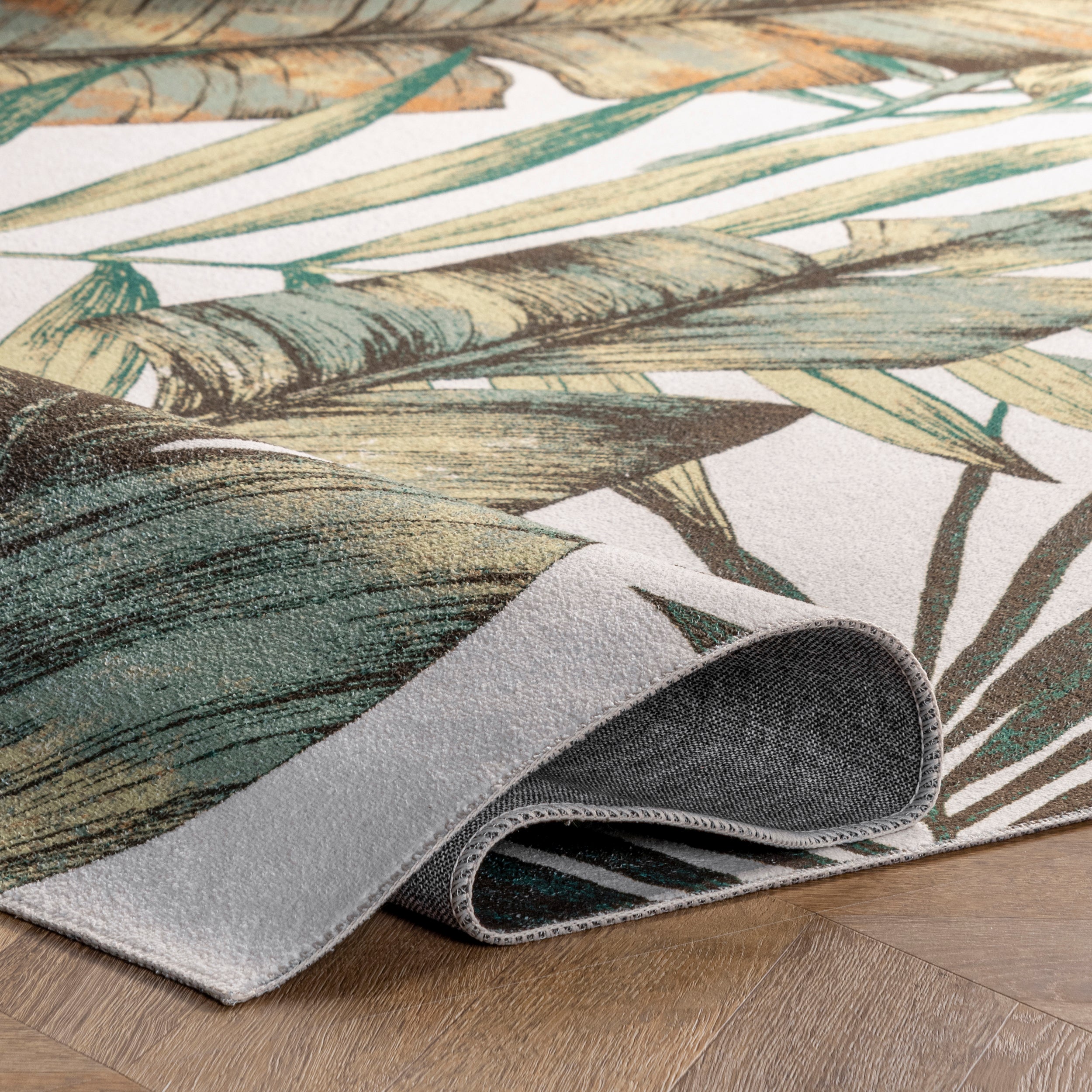 Elen Machine Washable Natural Leaves Area Rug - Image 4