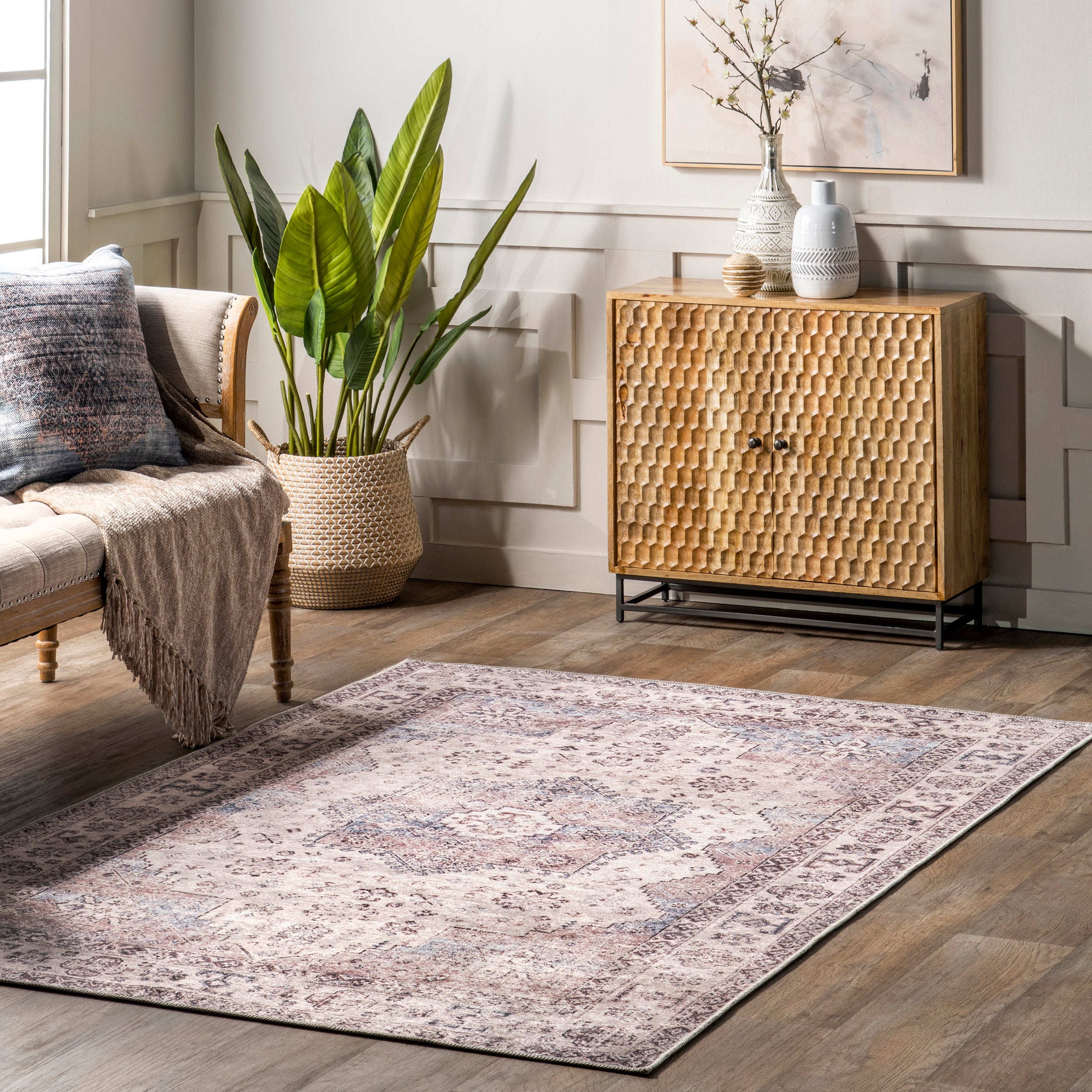 Sharyn Traditional Vintage Cotton Area Rug - Image 2