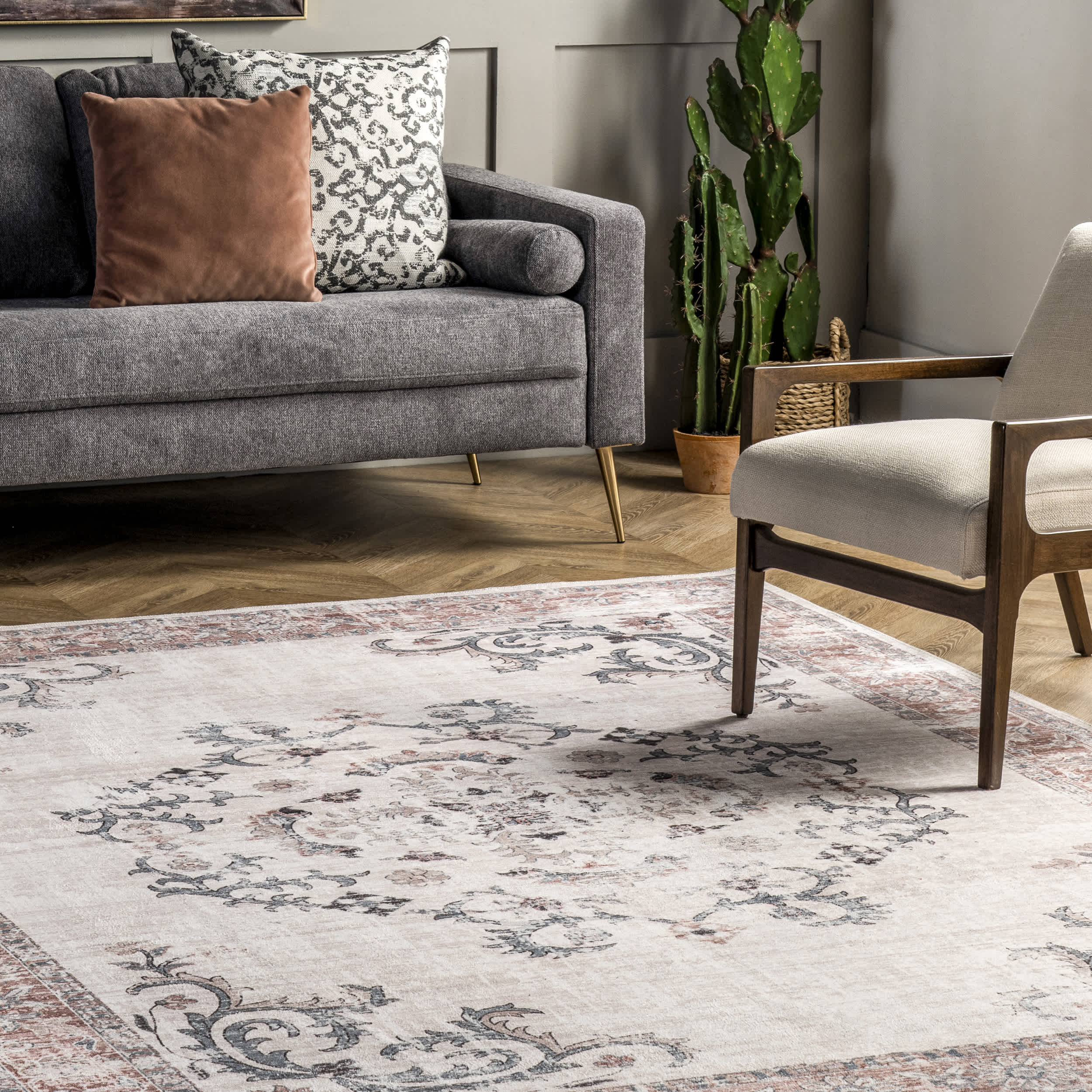 Layna Machine Washable Distressed Vintage Area Rug - Image 9