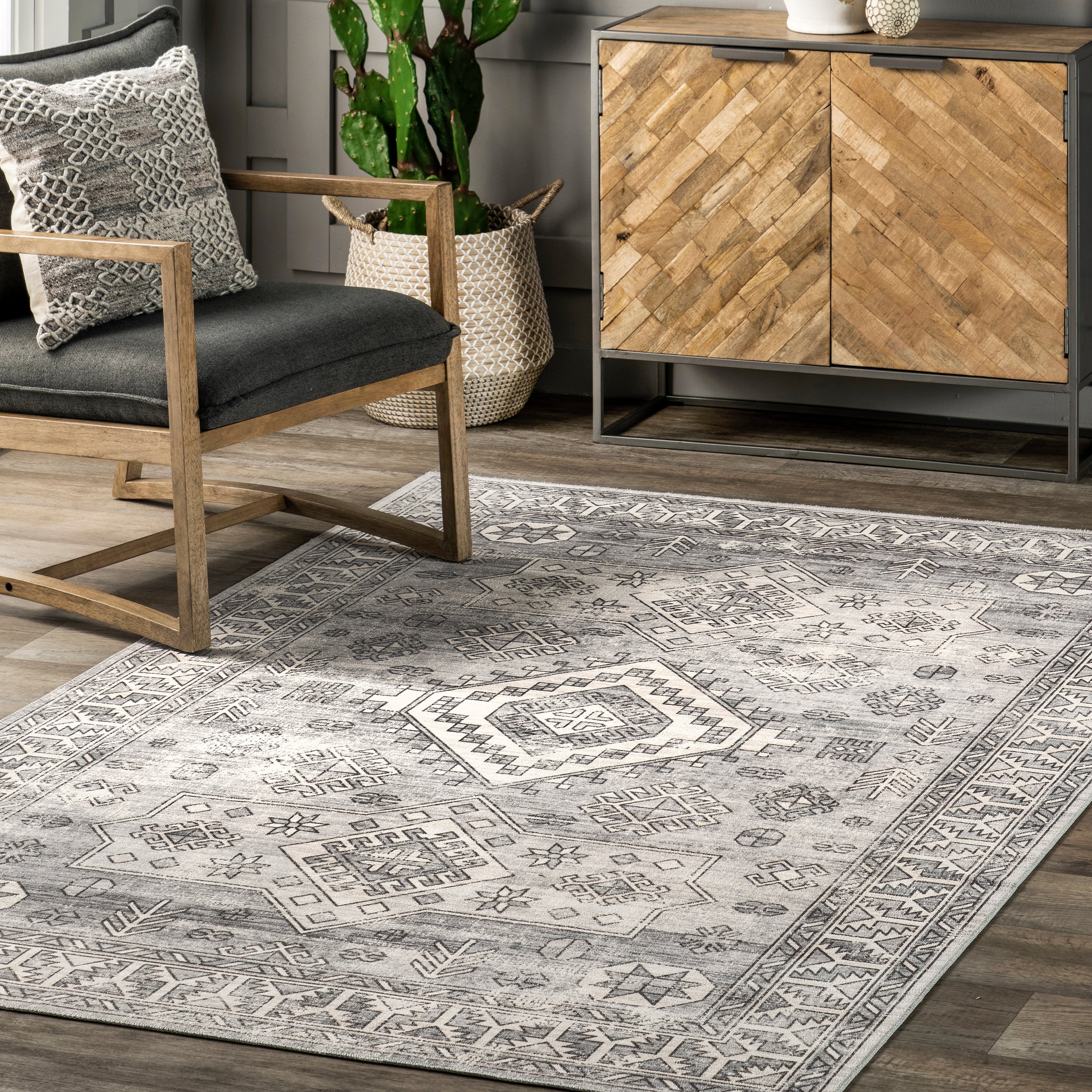 Bowie Machine Washable Tribal Pattern Area Rug - Image 22