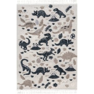 Aaran Dinosaur Kids Tasseled Area Rug
