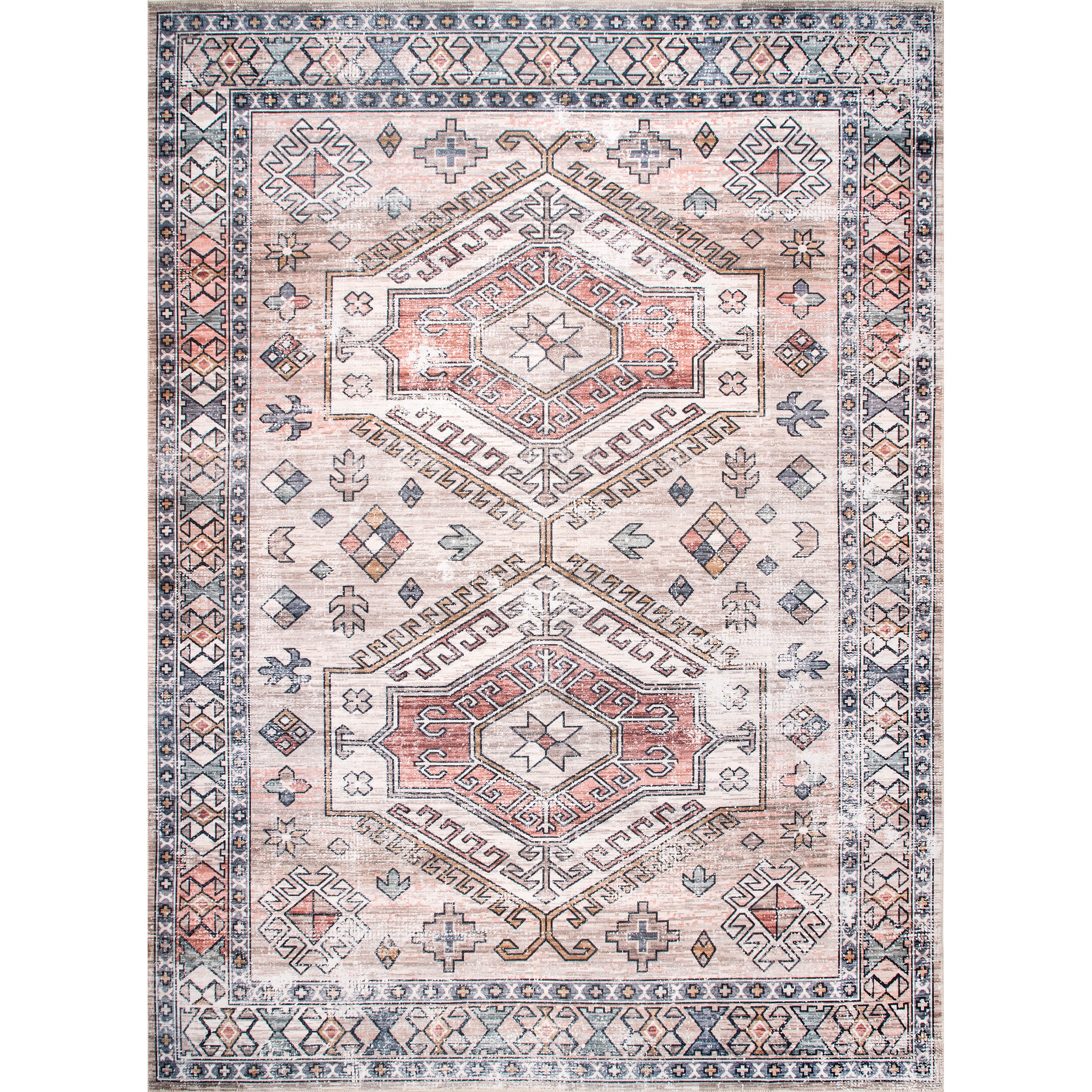 Mae Tribal Motif Machine Washable Area Rug