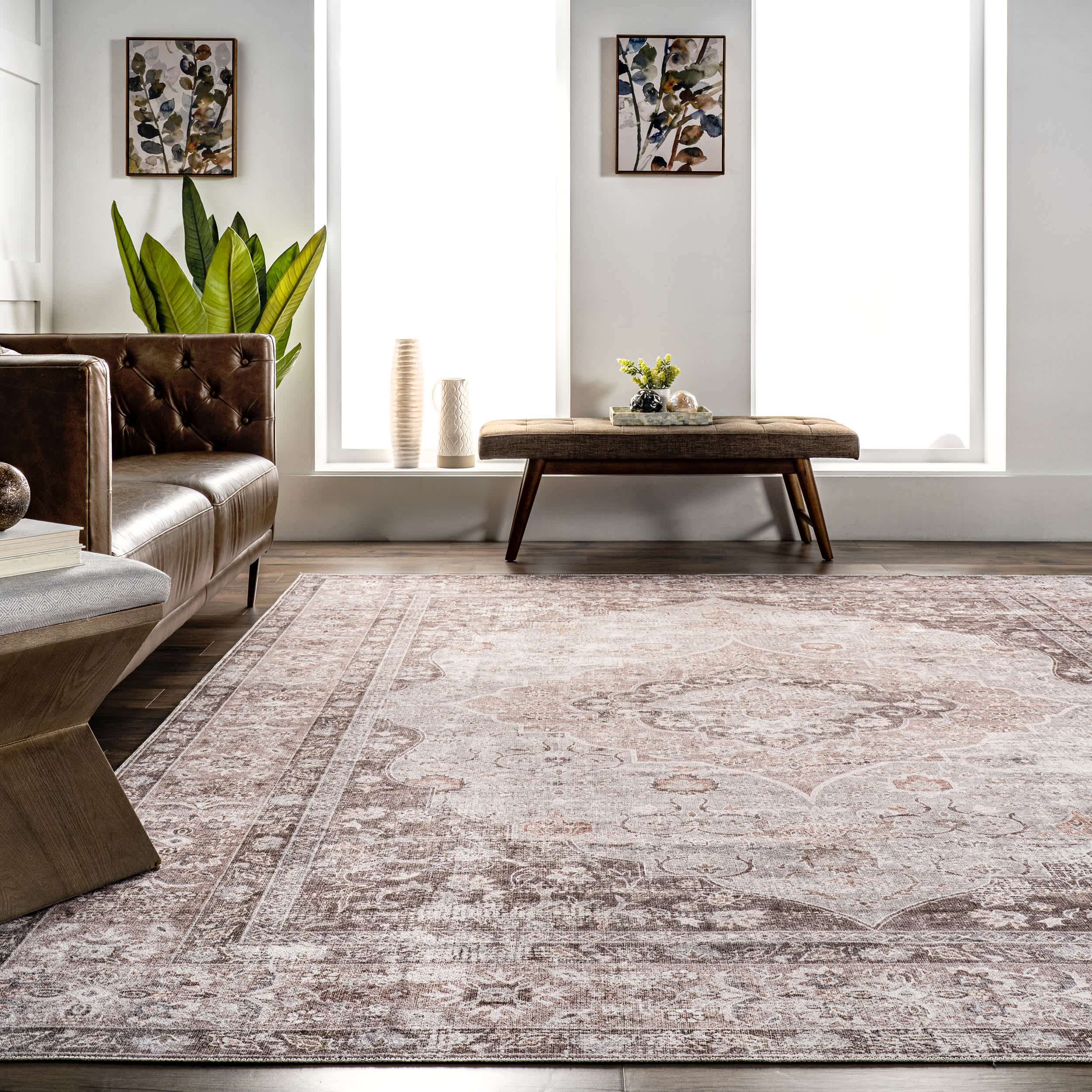Elsa Machine Washable Floral Blossom Medallion Area Rug - Image 8