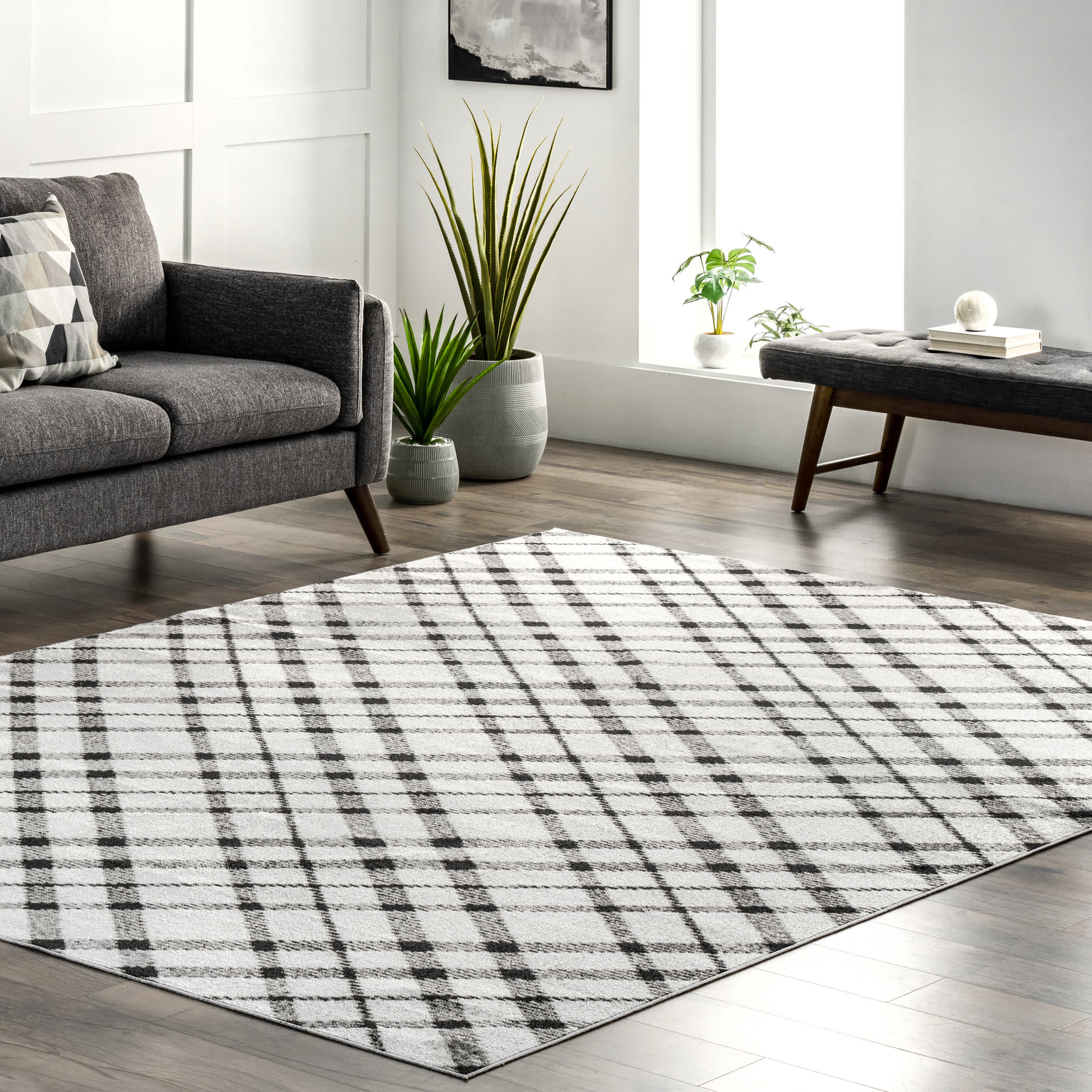 Linda Plaid Washable Area Rug - Image 2