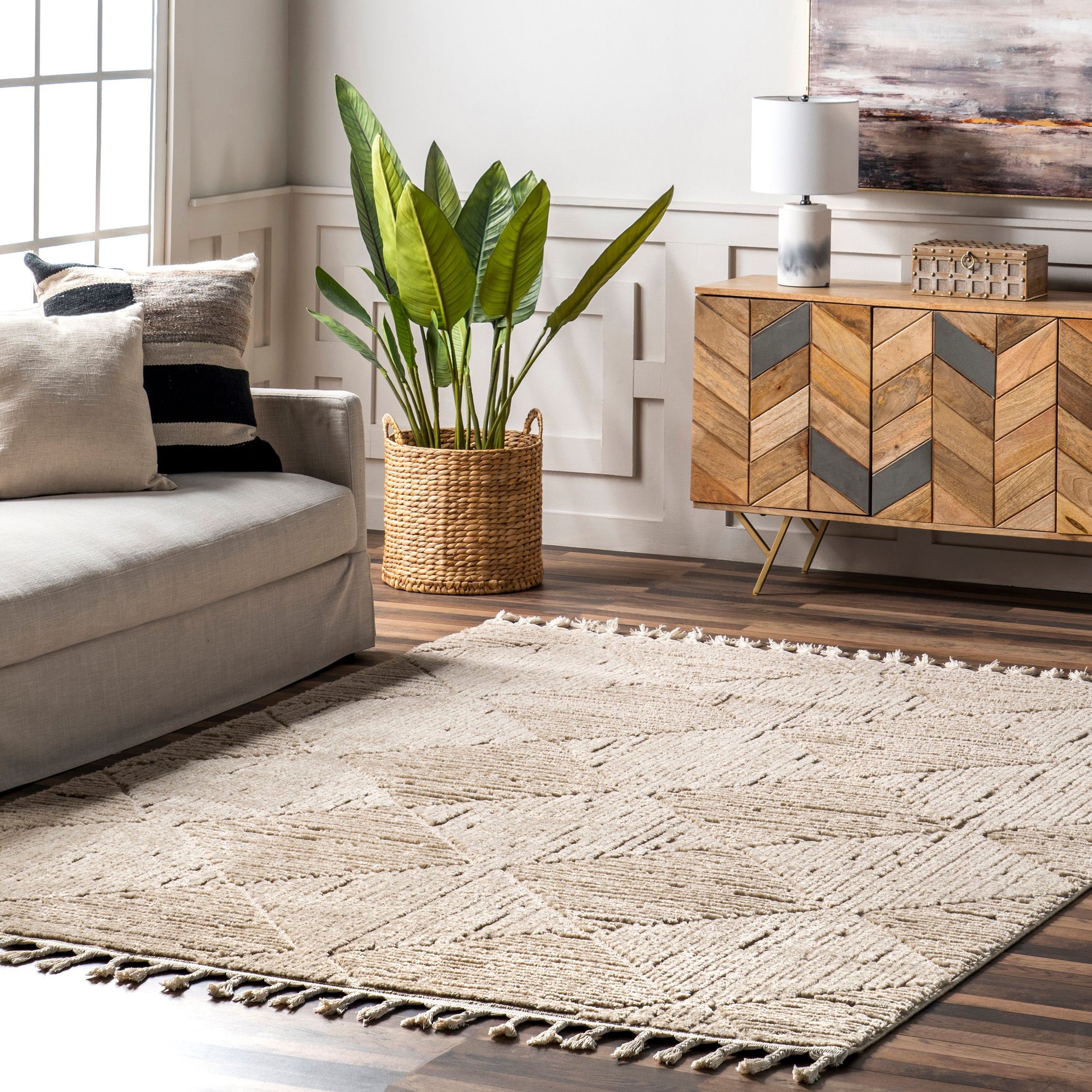 Kerry Textured Geometric Tasseled Area Rug - Image 21