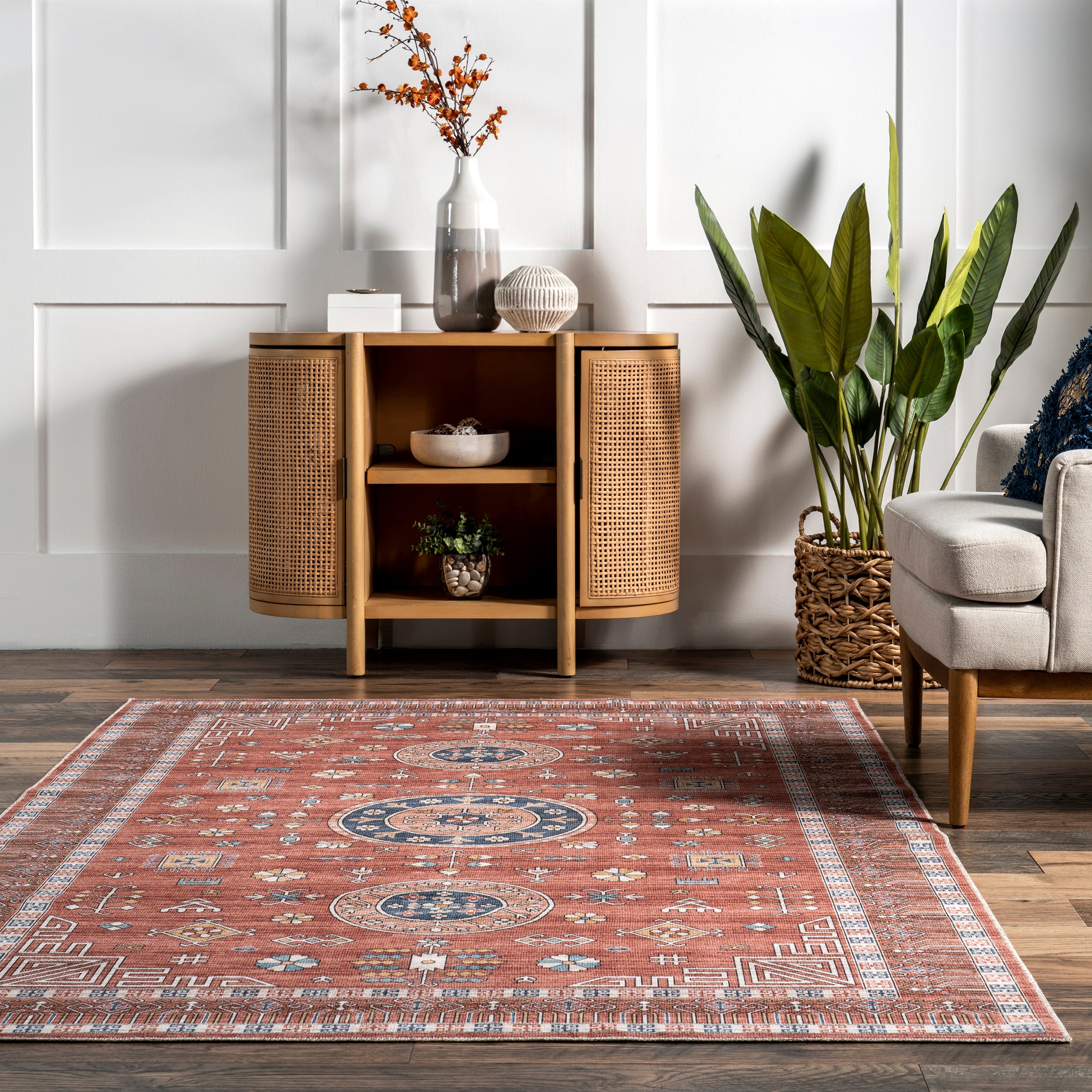 Tama Circle Medallion Machine Washable Area Rug - Image 18