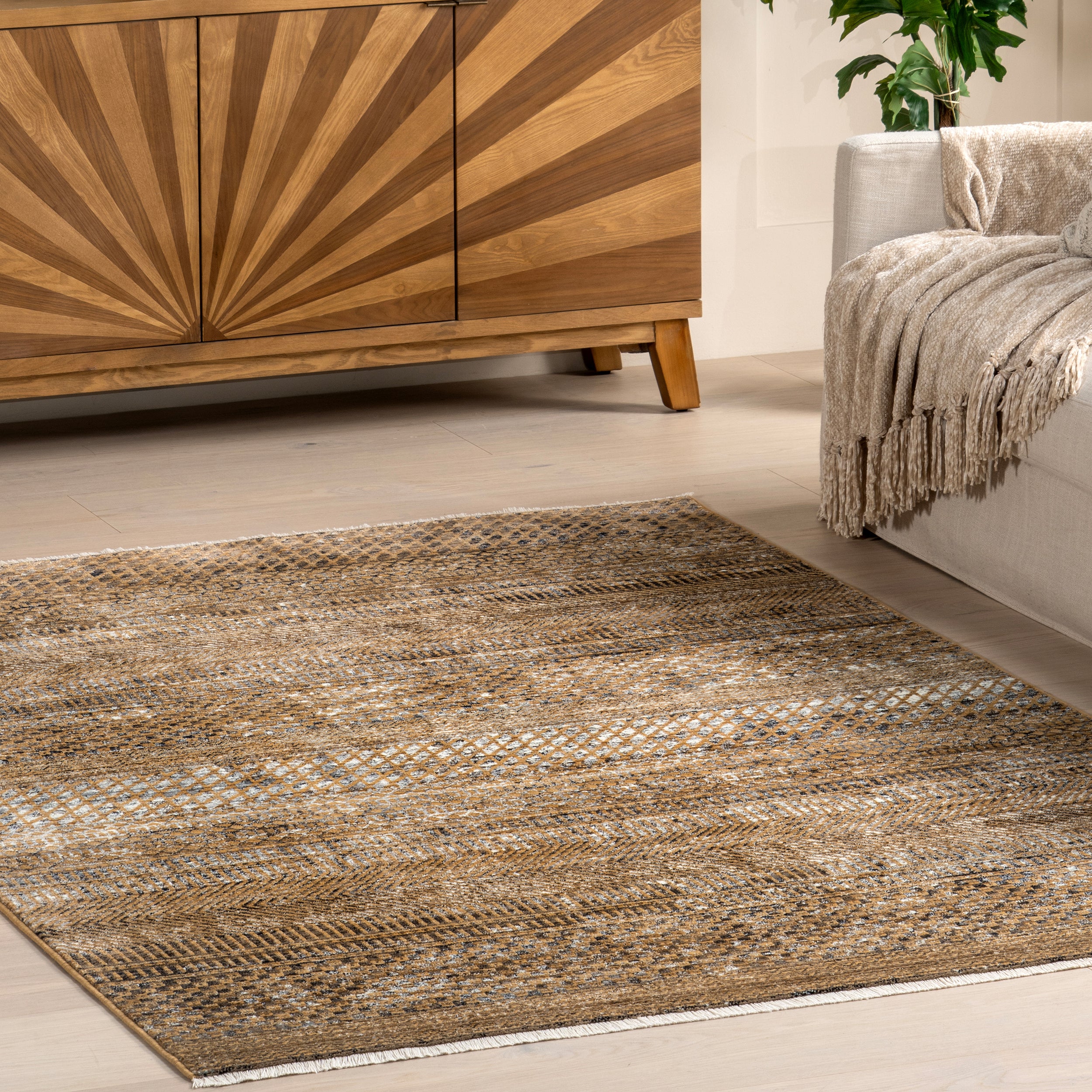 Lavender Geometric Fringe Area Rug - Image 9