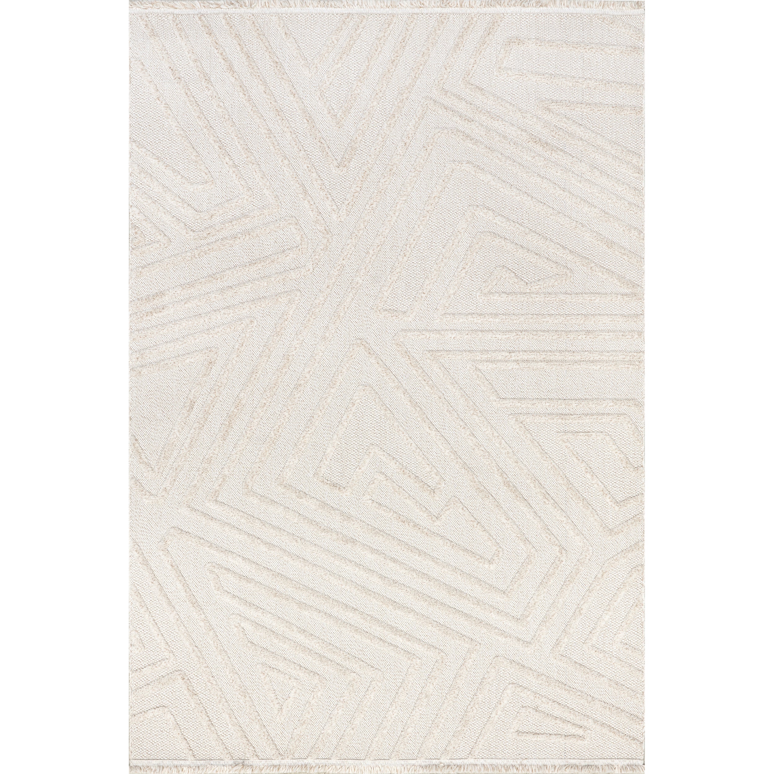Isabeau Modern Geometric High-Low Fringe Area Rug