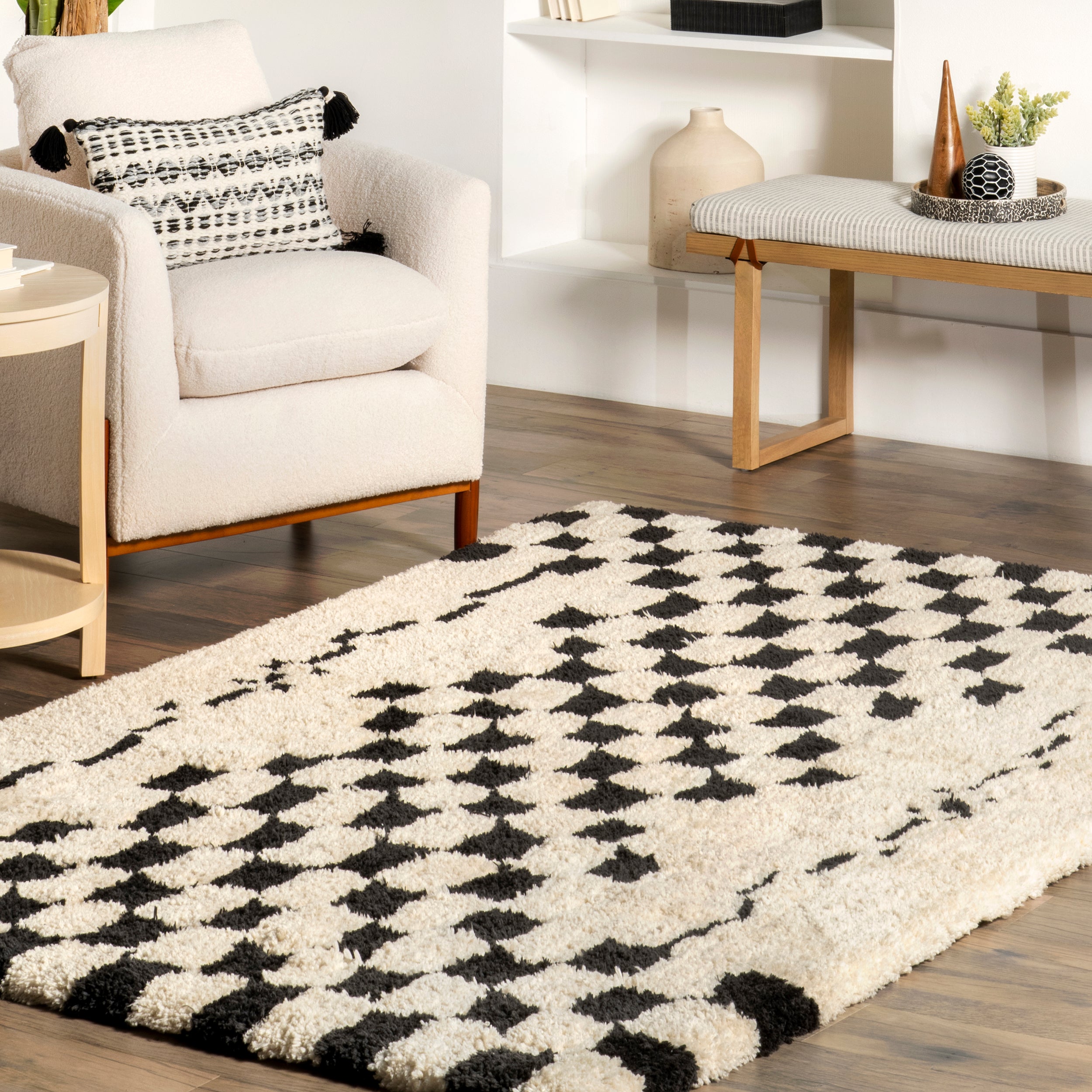 Nathalie Modern Checkered Shag Area Rug - Image 9