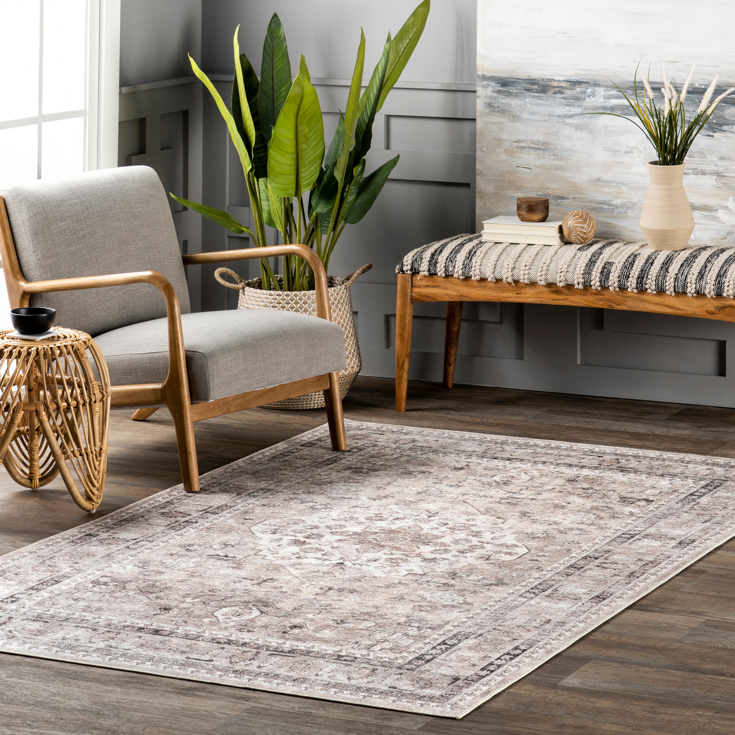 Davi Faded Stain-Resistant Machine Washable Area Rug - Image 2