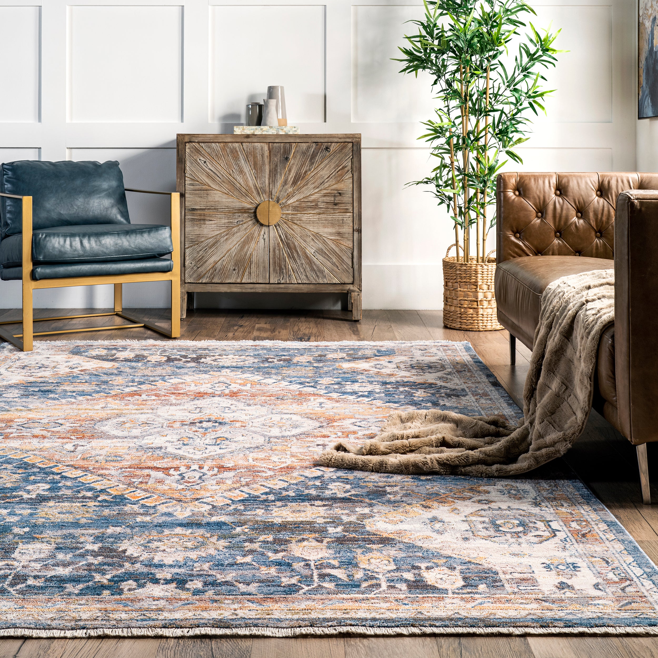 Addison Transitional Faded Medallion Fringe Area Rug - Image 8