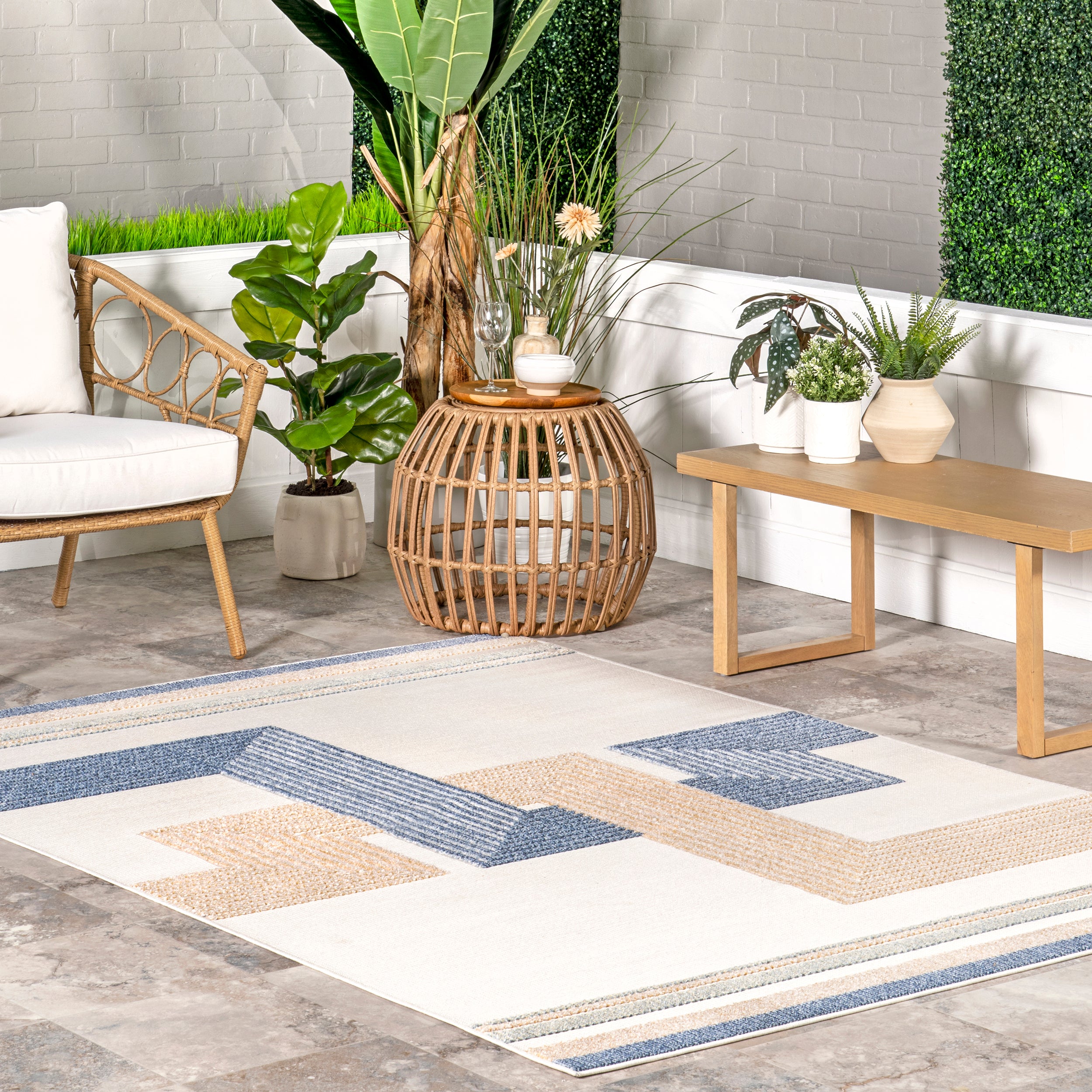 Adira Geometric Striped Indoor/Outdoor Area Rug - Image 2