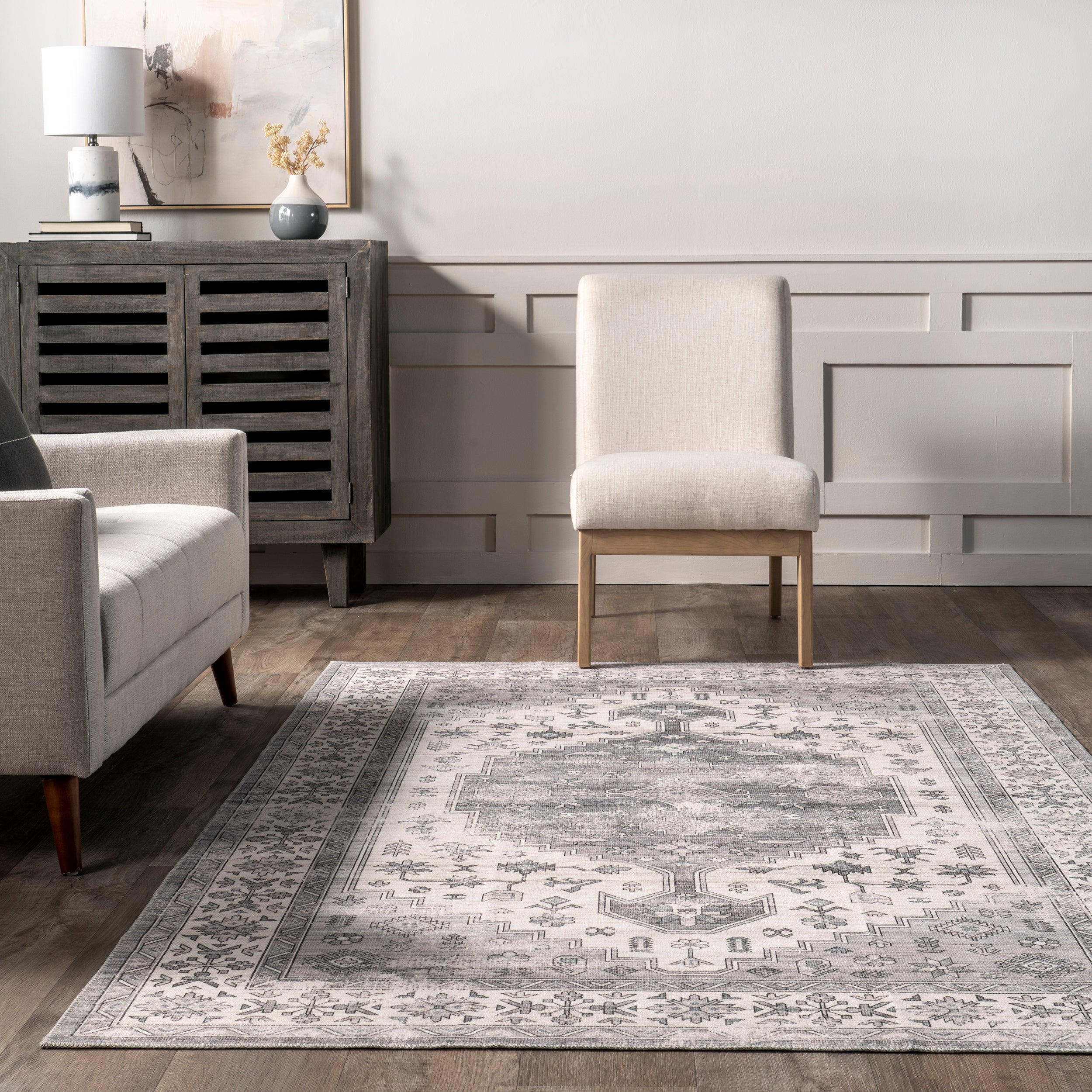 Medallion Bordered Machine Washable Area Rug - Image 21