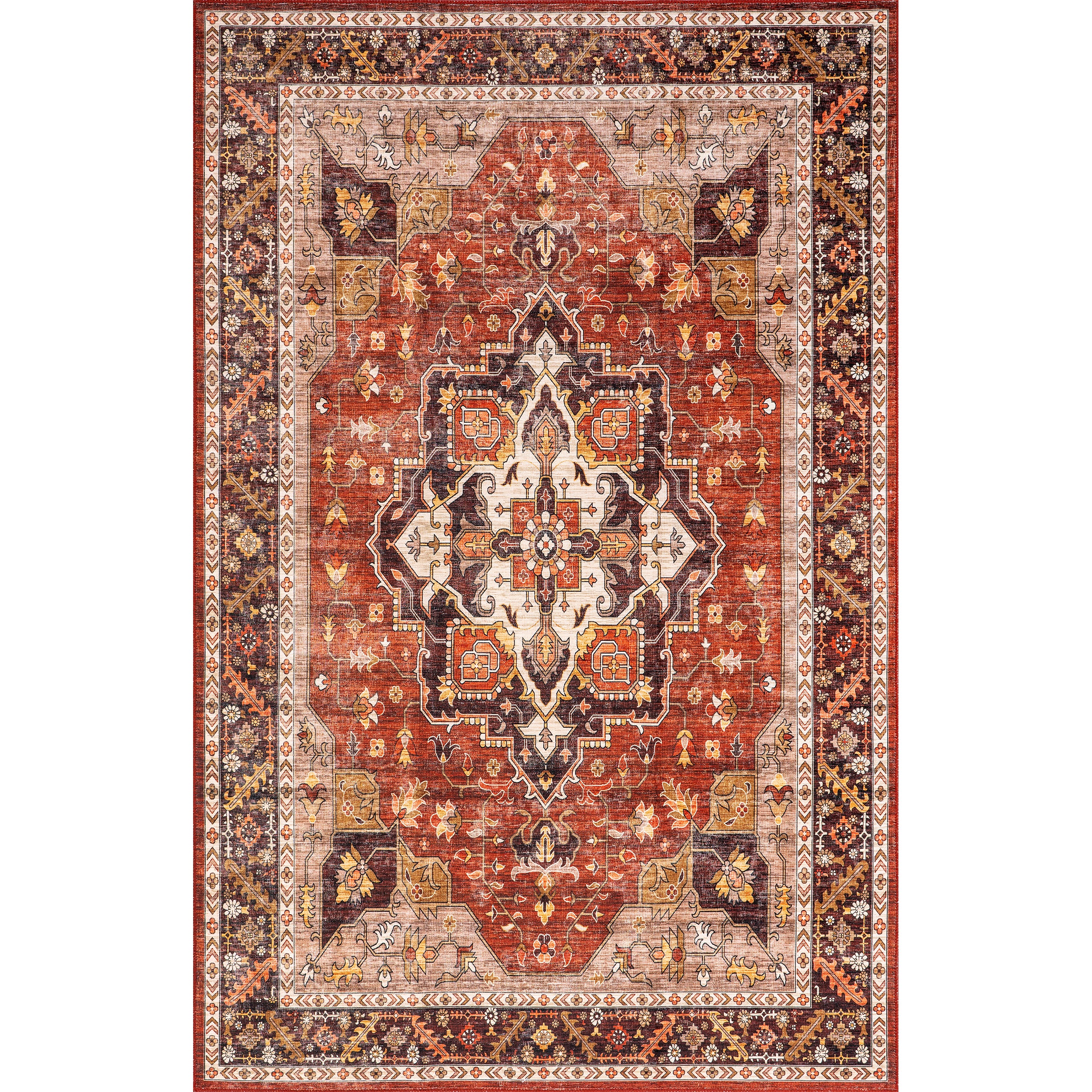 Hera Medallion Stain-Resistant Machine Washable Area Rug